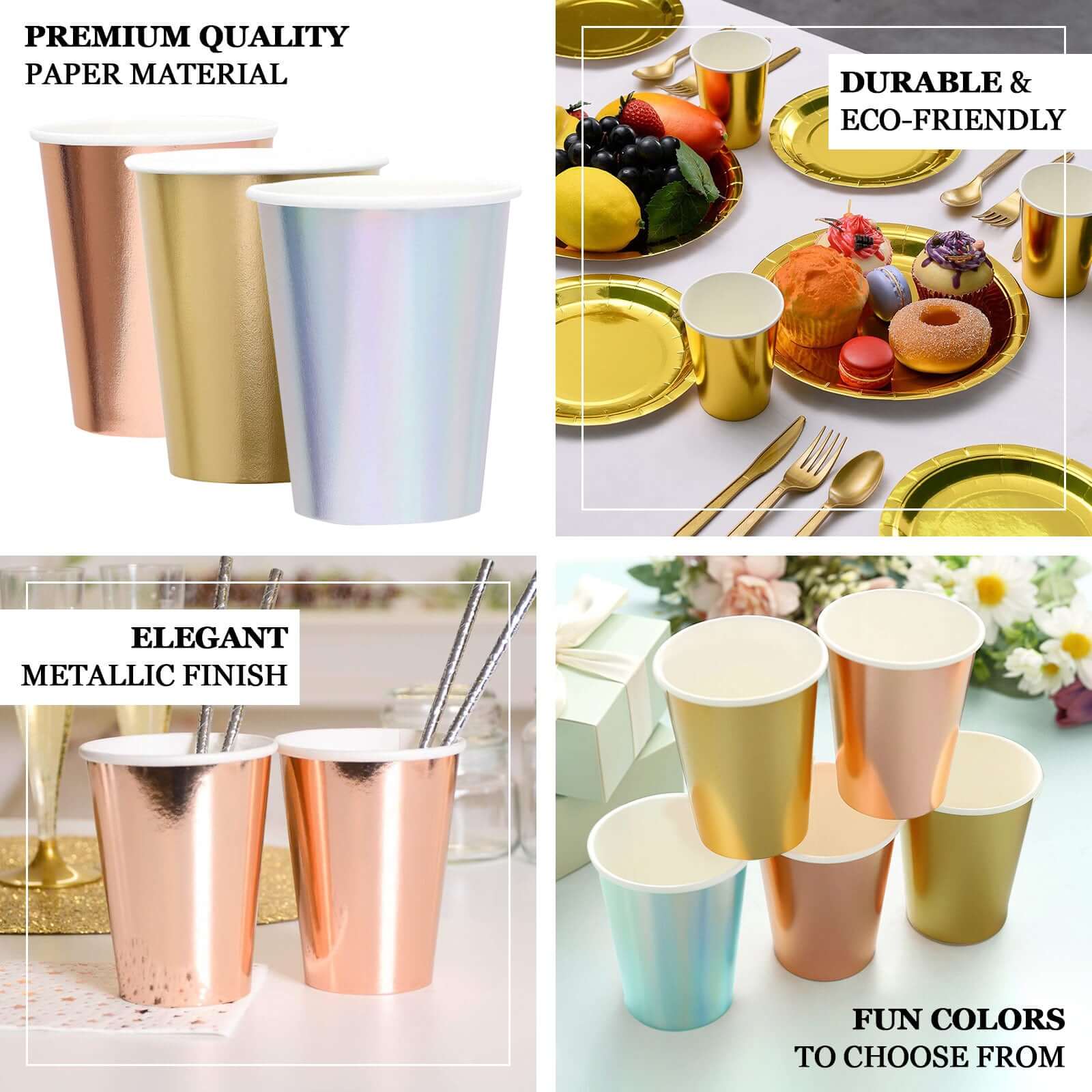 Get 24-Pack 9oz Metallic Gold Disposable Paper Cups for Hot & Cold Drinks