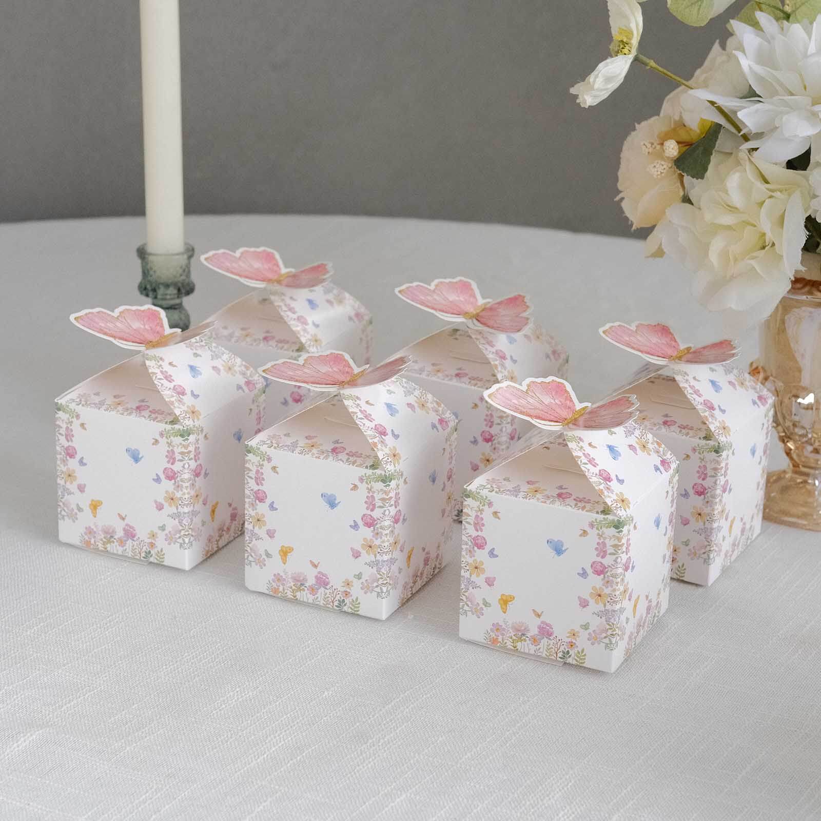 Hot Deal! 25-Pack White and Pink Glitter Butterfly Top Floral Party Favor Candy Gift Boxes