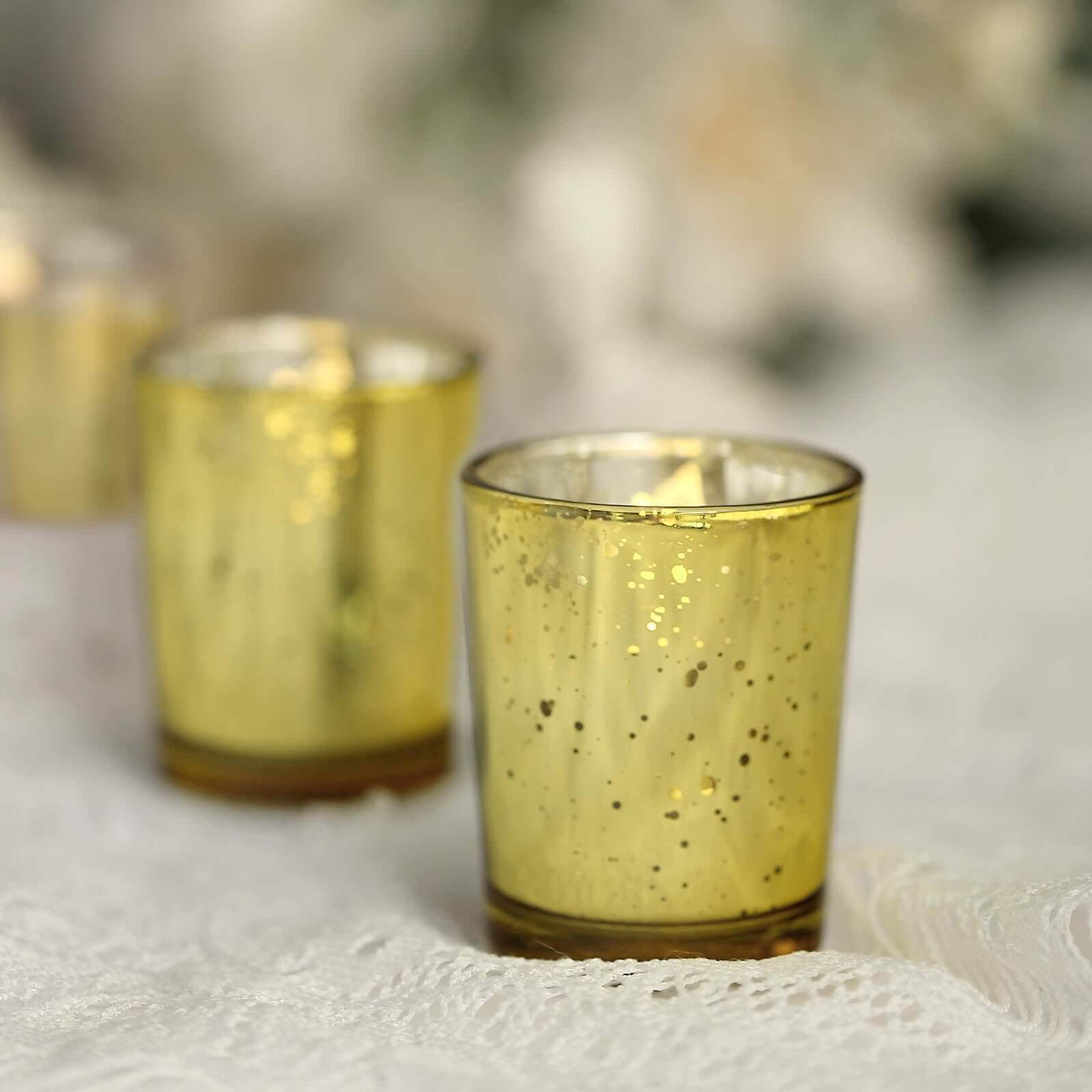 Hot Sale! 12-Pack Gold Speckled Mercury Glass Votive Tealight Holders