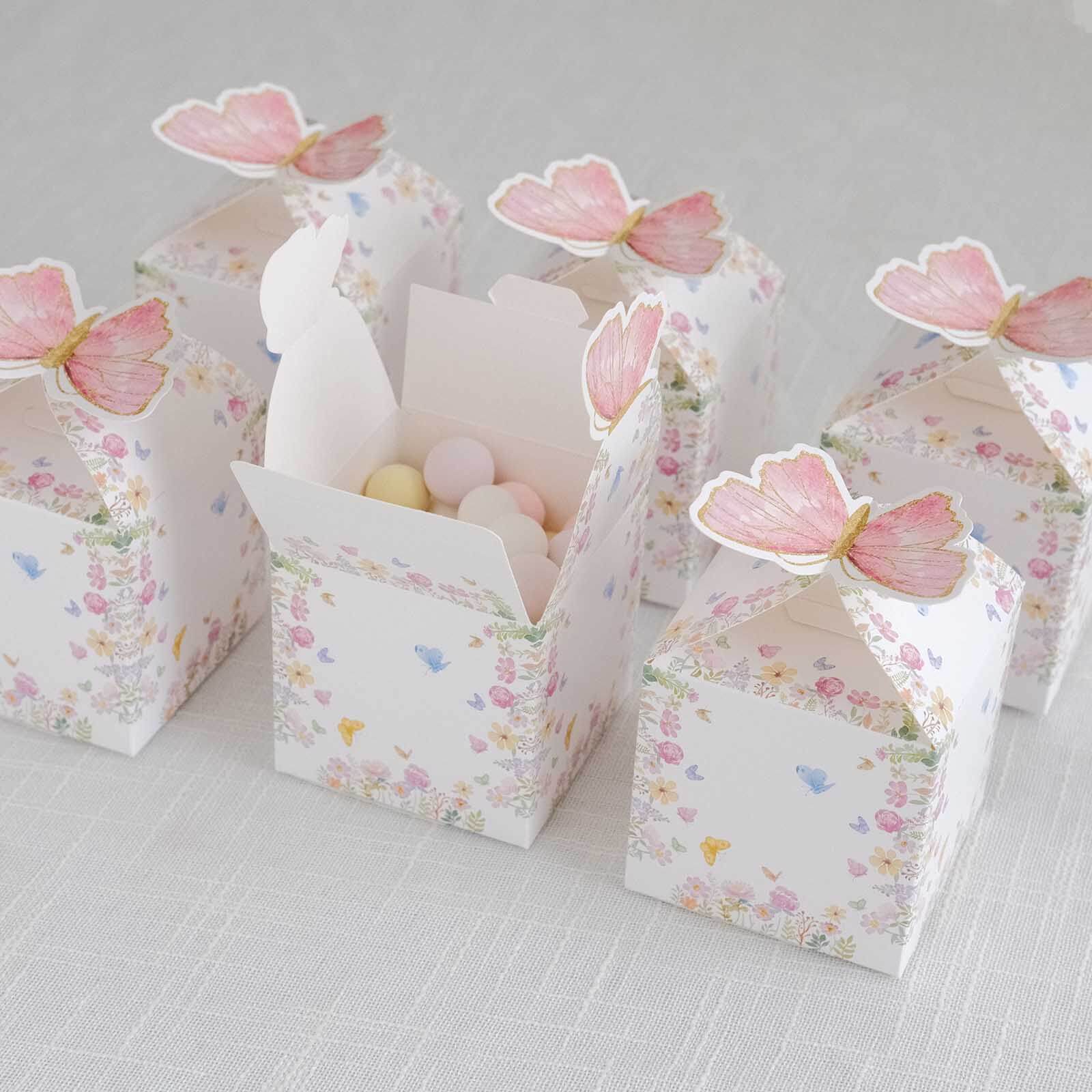 Hot Deal! 25-Pack White and Pink Glitter Butterfly Top Floral Party Favor Candy Gift Boxes