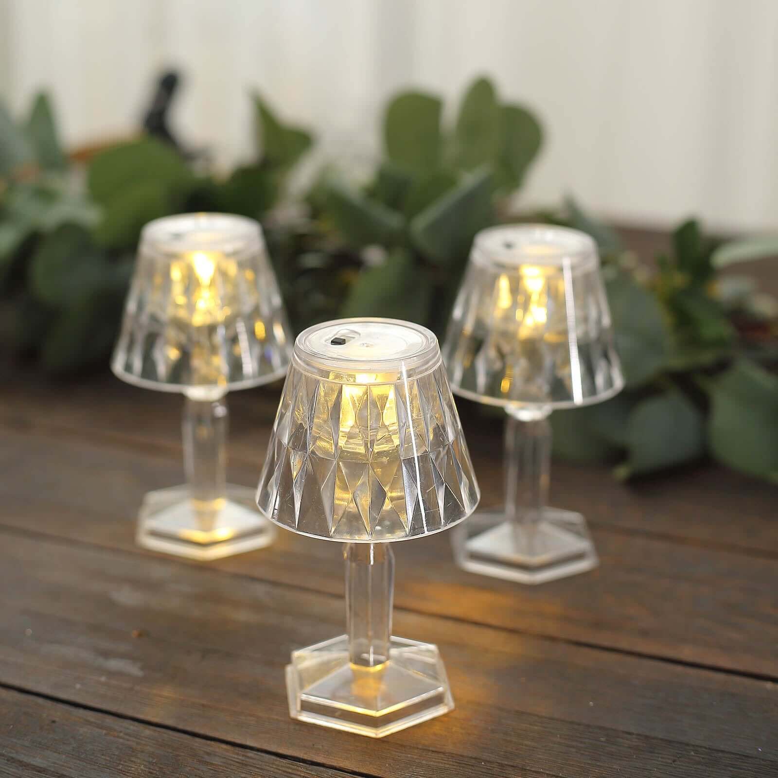 6-Piece Set of Clear Acrylic LED Warm White Accent Night Lights with Diamond Design, 4.5 inches Tall