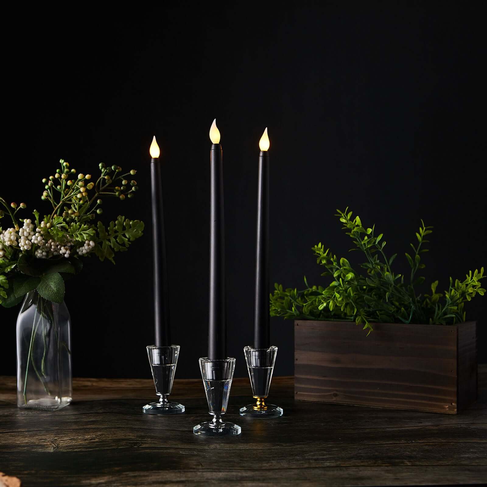 3-Pack Black Flameless Taper LED Decorative Candles with Warm Flickering Light - Ideal for Various Occasions