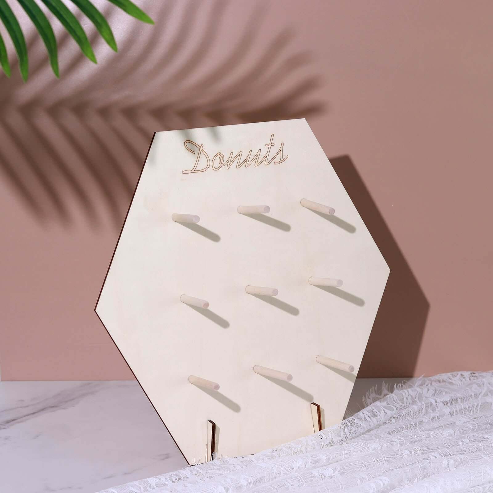 Rustic Detachable Wooden Hexagon Donut Wall Stand for Space-Saving Dessert Display