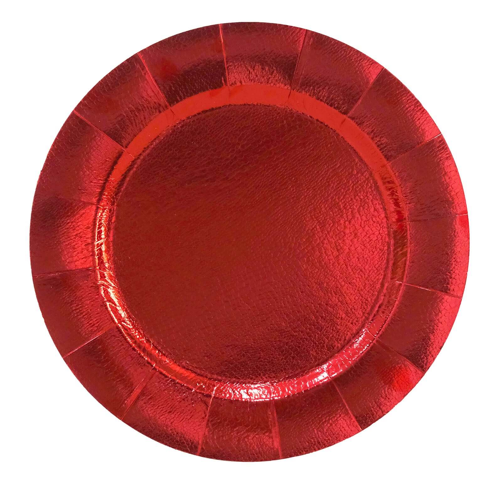 10-Pack Disposable Red Round Charger Plates with Leathery Look - 1100GSM Durable Cardboard Placemats (13" Outer)