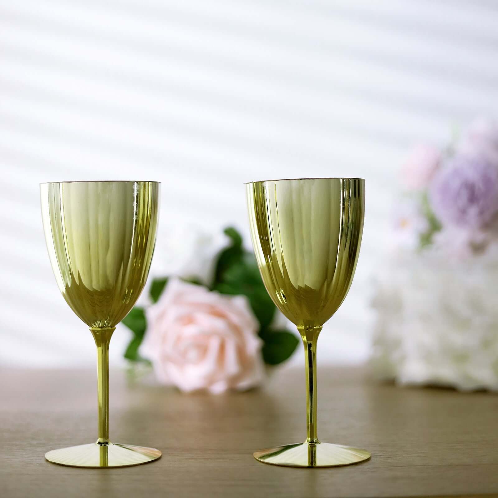 8oz Disposable Metallic Gold Plastic Wine Glasses - Set of 6 for Parties & Special Events