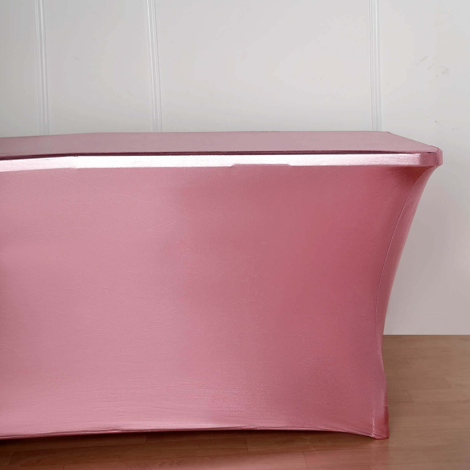 Hot Sale! 4-Way Stretch Metallic Rose Gold Spandex Tablecloth for 6FT Rectangular Tables