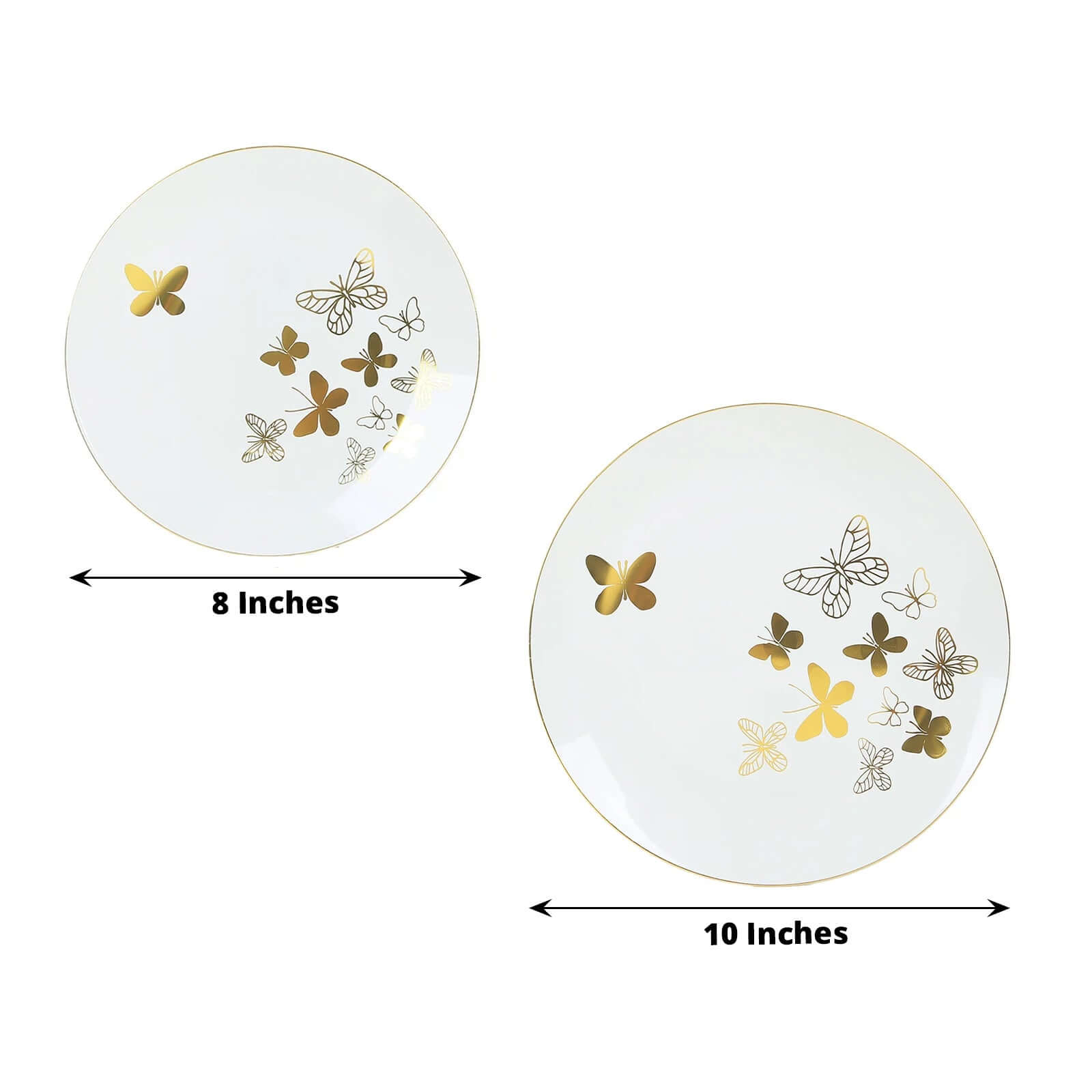 Get 20-Piece White Plastic Dinner & Salad Plates with Gold Butterfly Design & Rim - Ideal for Buffets & Events