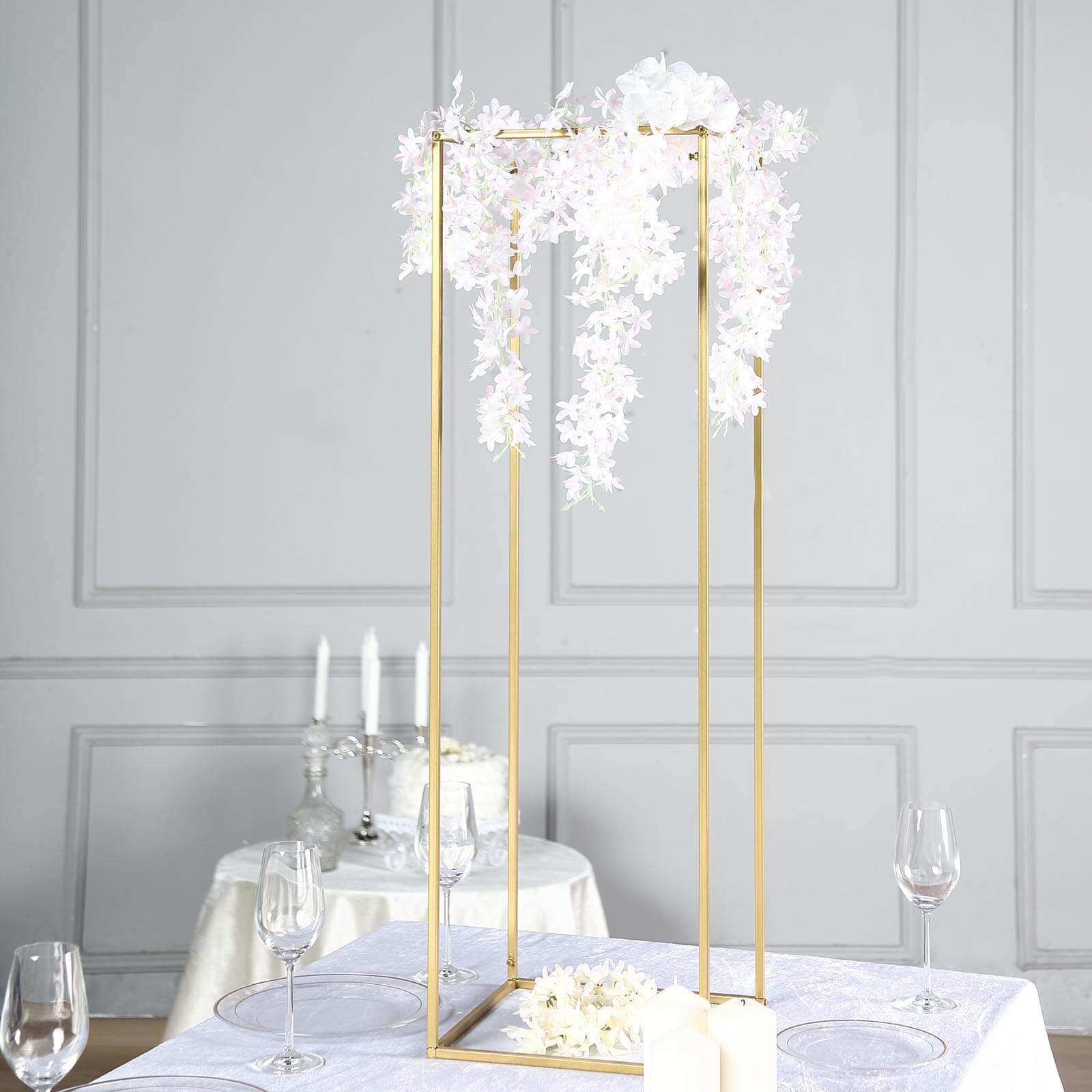 2-Pack Matte Gold Metal Rectangular Geometric Column Flower Stand for Elegant Arrangements