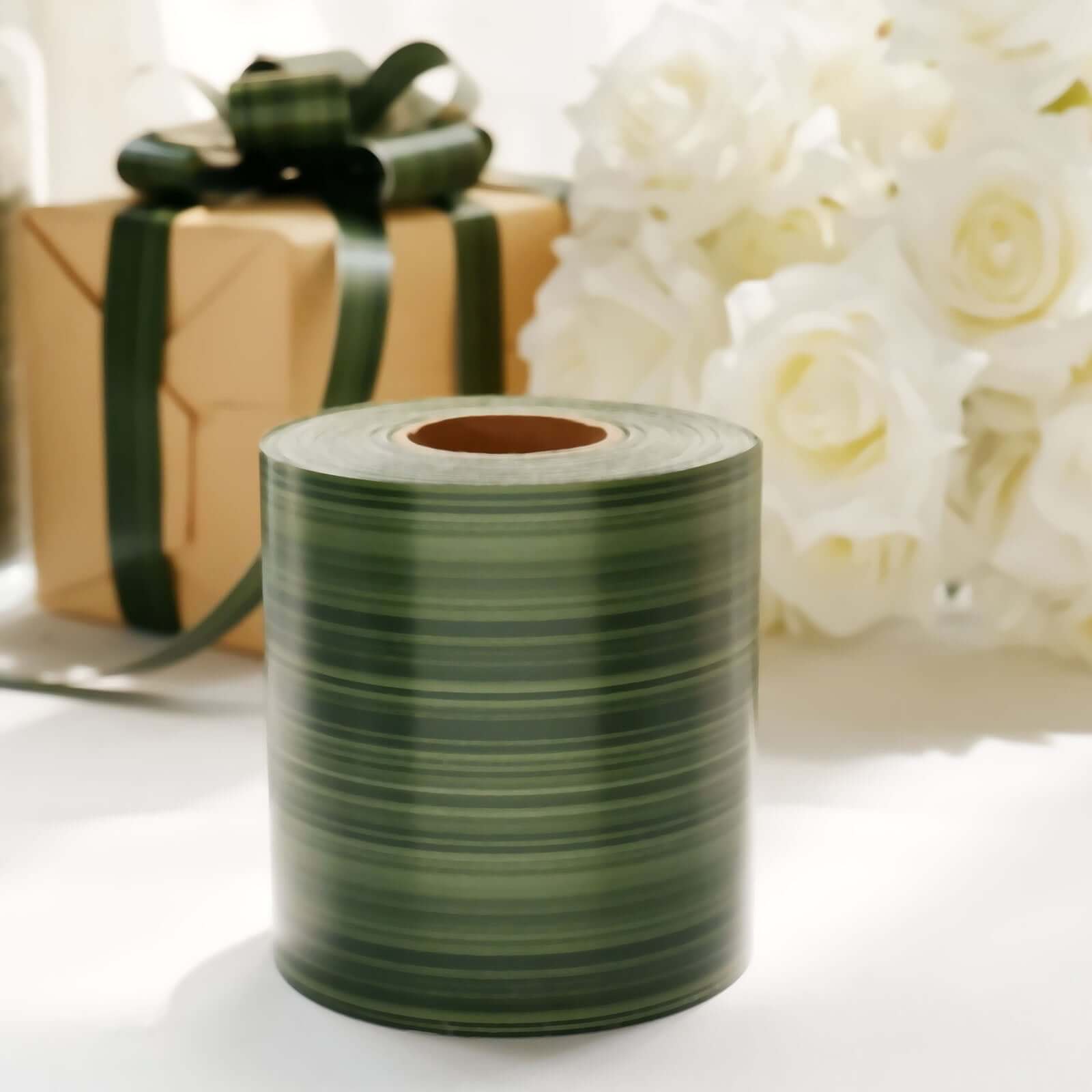50-Yard 4" Green Ti Leaf Waterproof Satin Ribbon - Ideal for DIY Bouquet Crafts