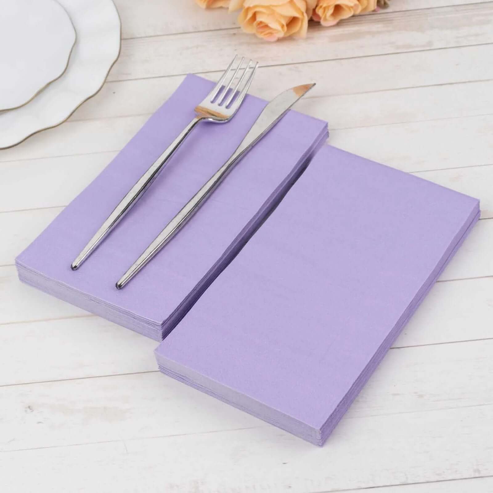 Soft 50-Pack 2-Ply Disposable Lavender Lilac Paper Cocktail and Beverage Napkins for Weddings