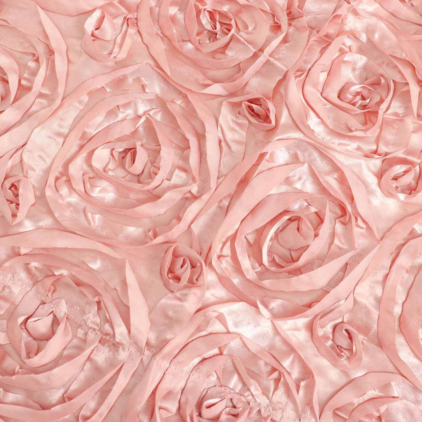 Luxurious Dusty Rose Satin 90x132 Rectangle Tablecloth with 3D Rosette Design