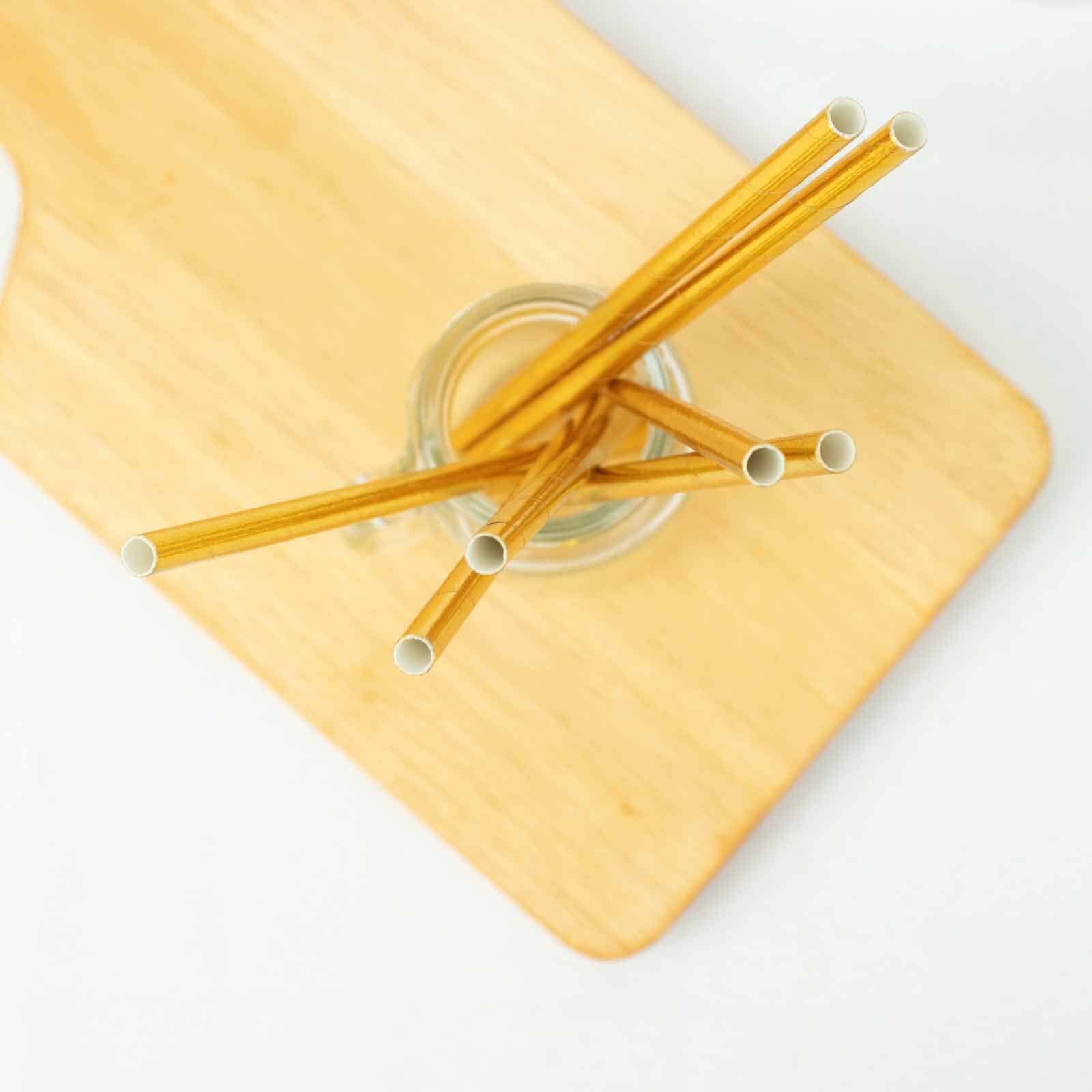 50-Pack Disposable Biodegradable Metallic Gold Foil Paper Straws - Ideal for Events