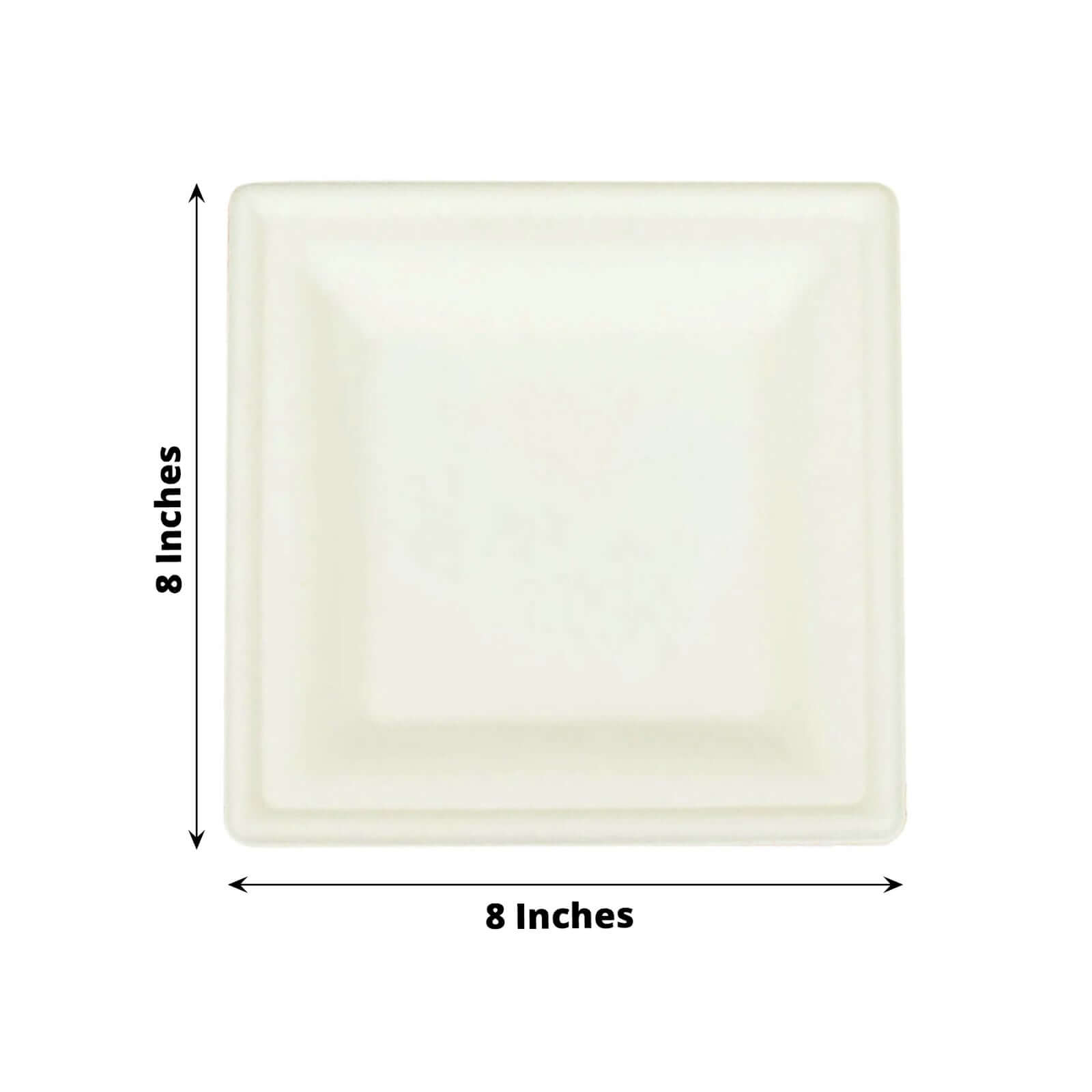 50-Pack White Bagasse 8" Square Wide Rim Dessert/Salad Plates - Eco-Friendly for Parties