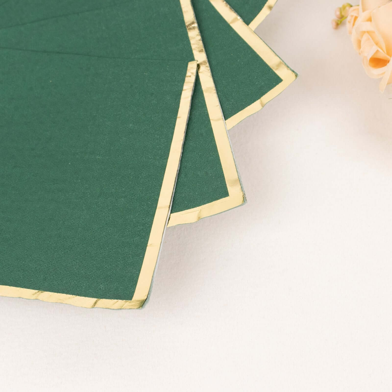 50-Piece Disposable 2-Ply Hunter Emerald Green Paper Cocktail Napkins with Gold Foil Edge, 6.5x6.5
