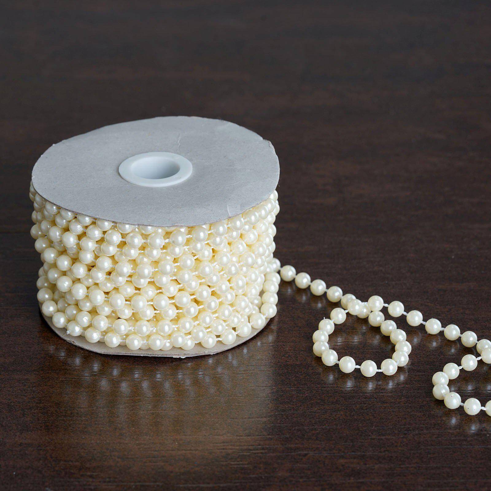 Ivory Faux Pearl Beads for DIY Crafts - 12 Yards Lustrous String