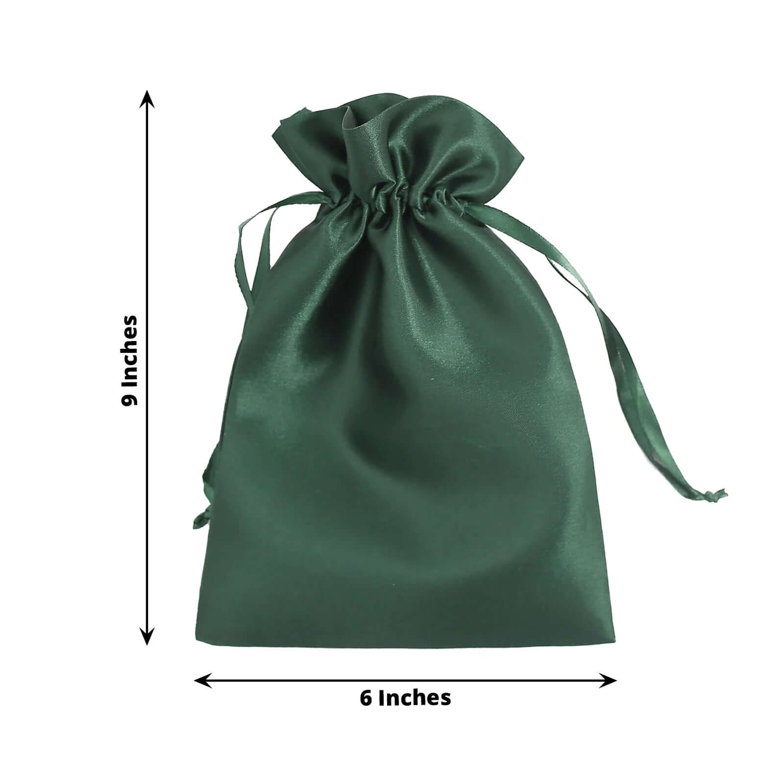 12-Piece Set of 6x9 Hunter Emerald Green Satin Drawstring Wedding Favor Gift Bags