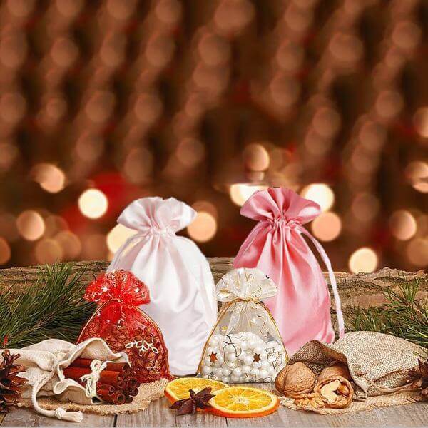 12-Piece Set of 6x9 Antique Gold Satin Drawstring Wedding Favor Gift Bags
