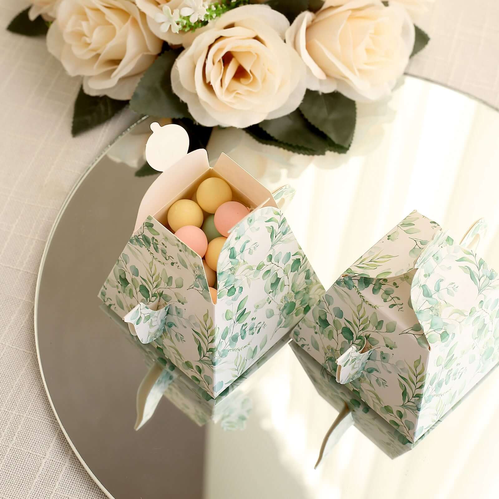 25-Pack Tea Time Mini Teapot Party Favor Boxes with Eucalyptus Greenery - Great Gift Idea