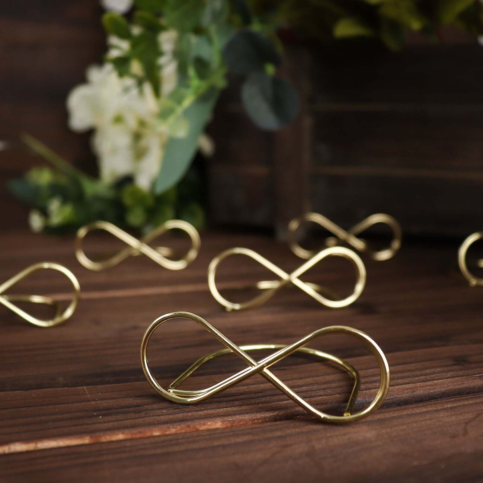 Hot Deal! 10-Pack Gold Metal Infinity Design Card Holder Stands for Weddings and Events