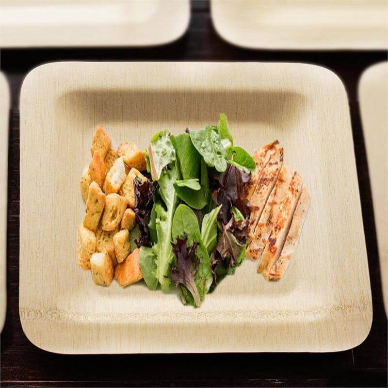 10-Pack Natural Bamboo 9 Square Dinner Plates - Eco-Friendly Disposable for Events