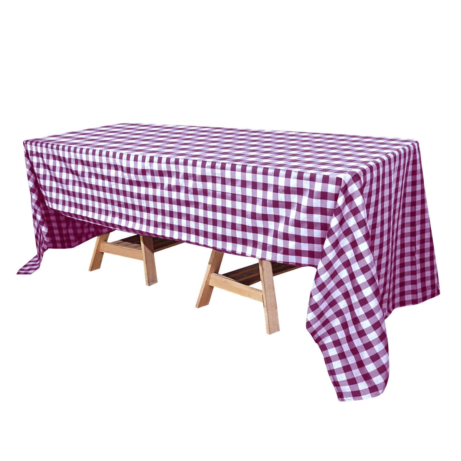 Hot Deal! 60x126 Polyester Buffalo Plaid White/Burgundy Rectangle Tablecloth