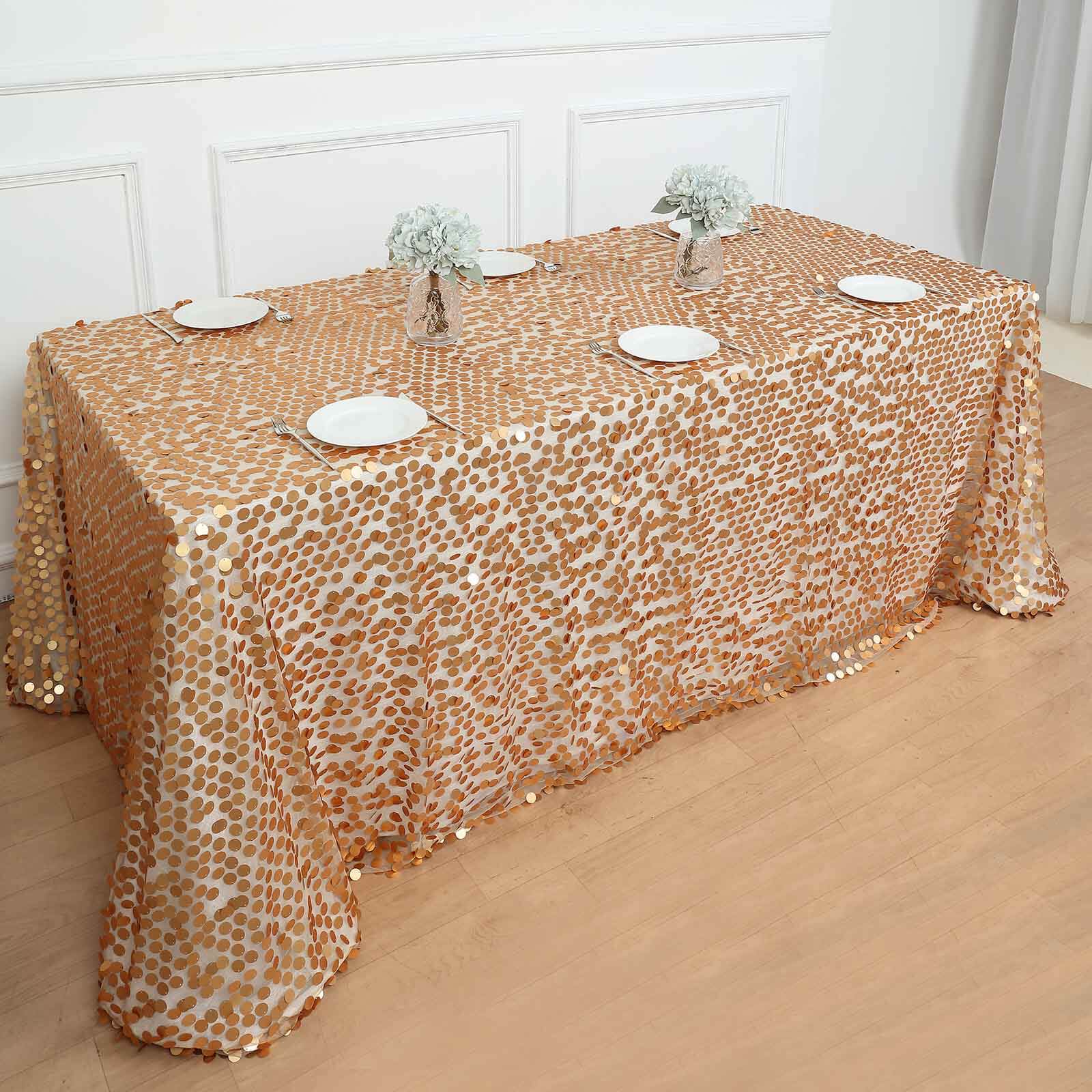 Hot! Seamless Matte Champagne Sequin Tablecloth, 90x156 Rectangle