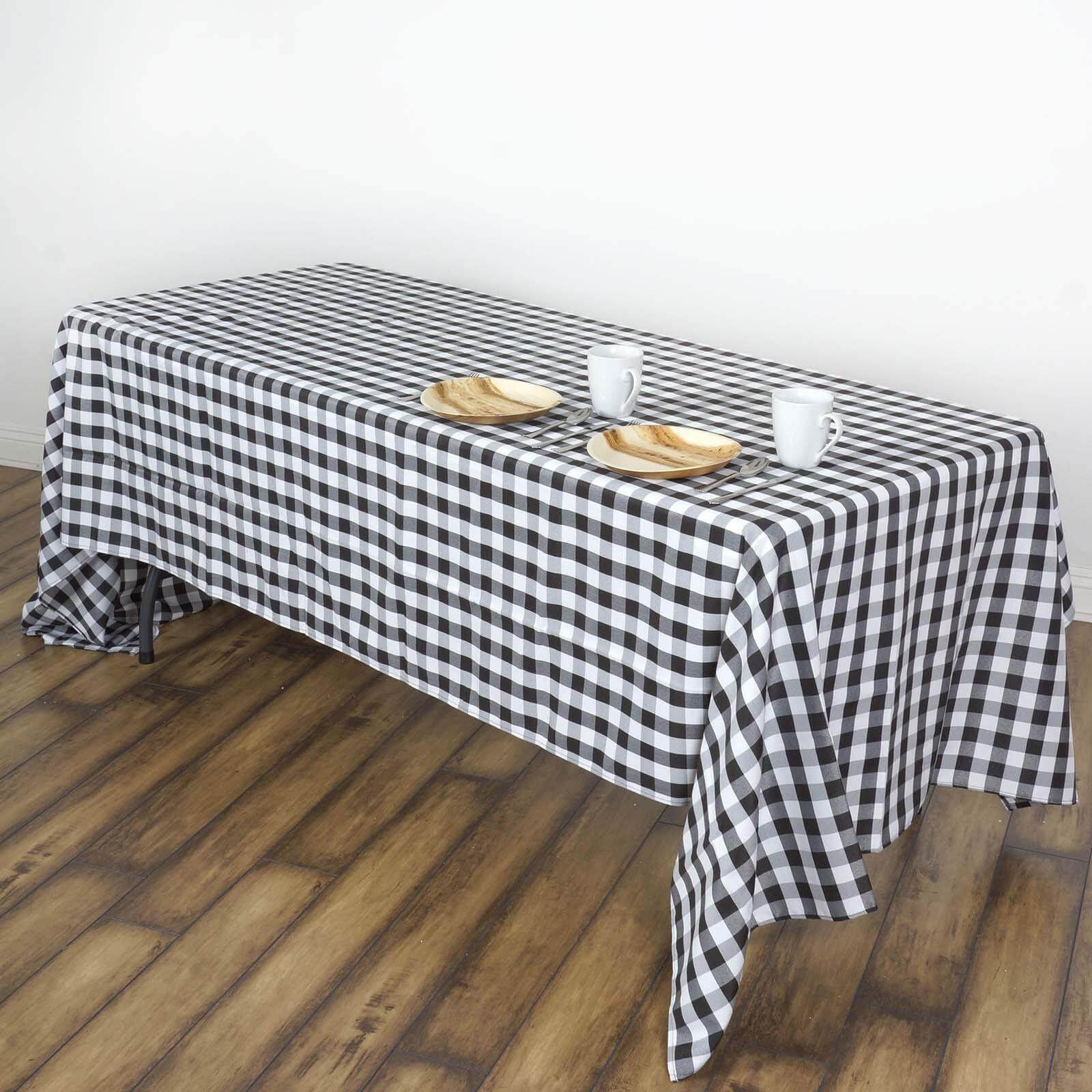 Premium Polyester Checkered Buffalo Plaid Rectangle Tablecloth in White/Black for Daily Use