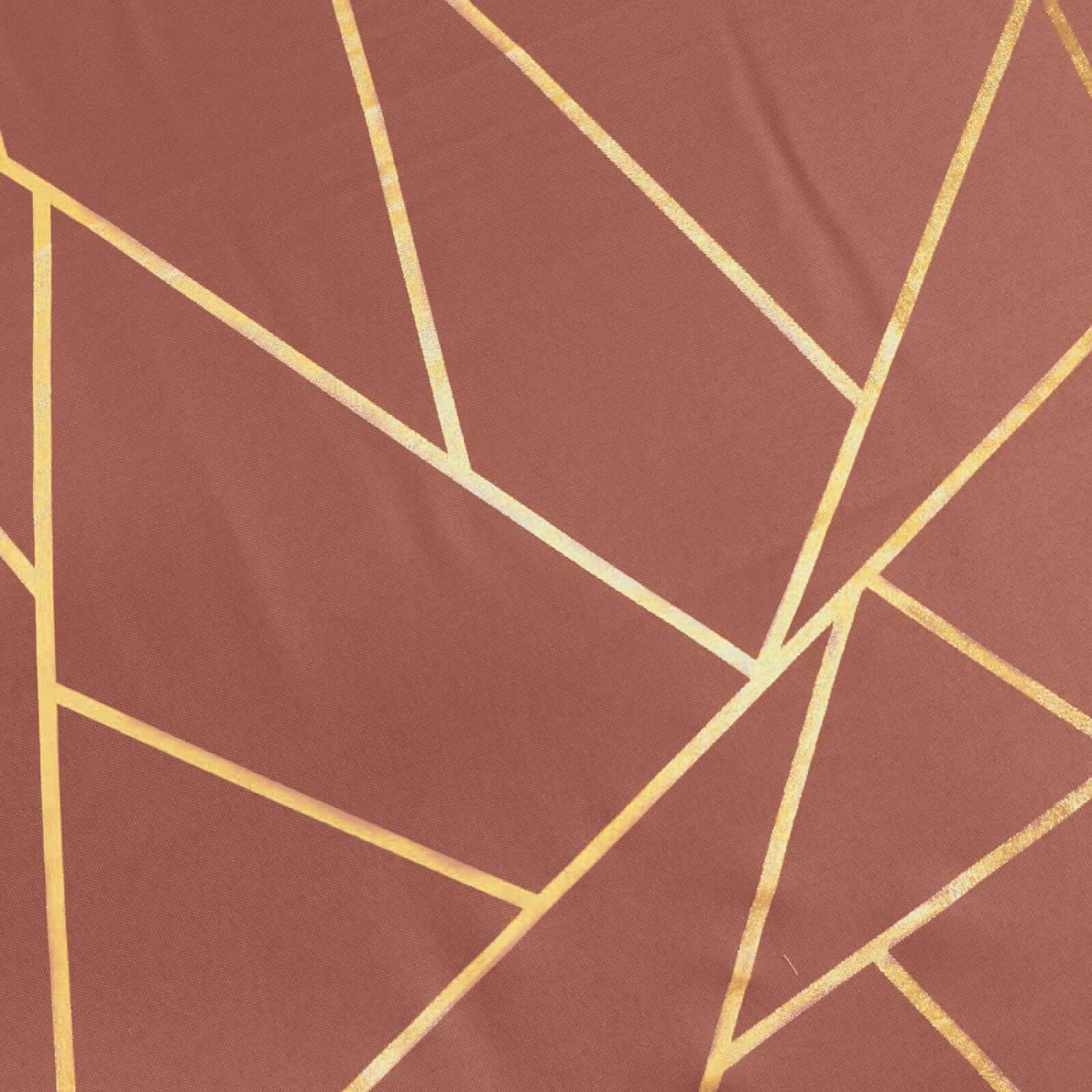 Wrinkle-Resistant & Durable Polyester Rectangle Tablecloth in Terracotta with Gold Foil Geometric Design - Ideal for Events
