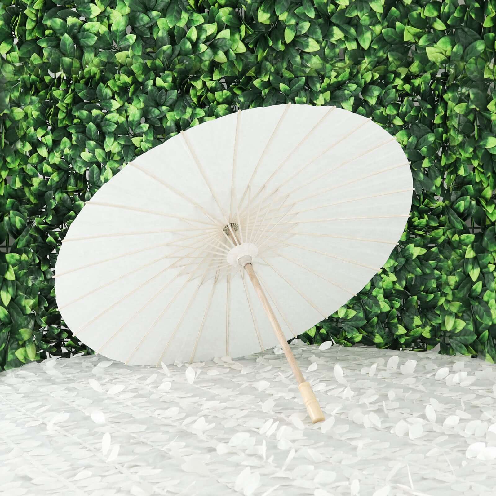 Hot Deal! 2-Pack White Paper and Bamboo Parasol Umbrellas Ideal for Bridal Shower Photos and Table Decor