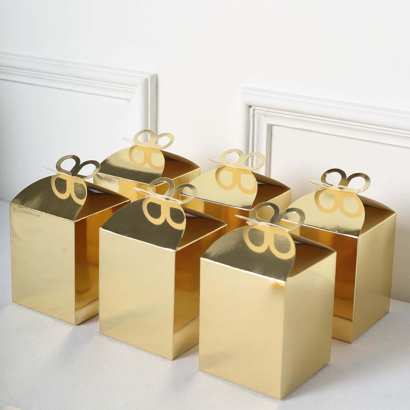 25-Pack Premium Metallic Gold Foil Butterfly Top Party Favor Boxes, Ideal for Gifts