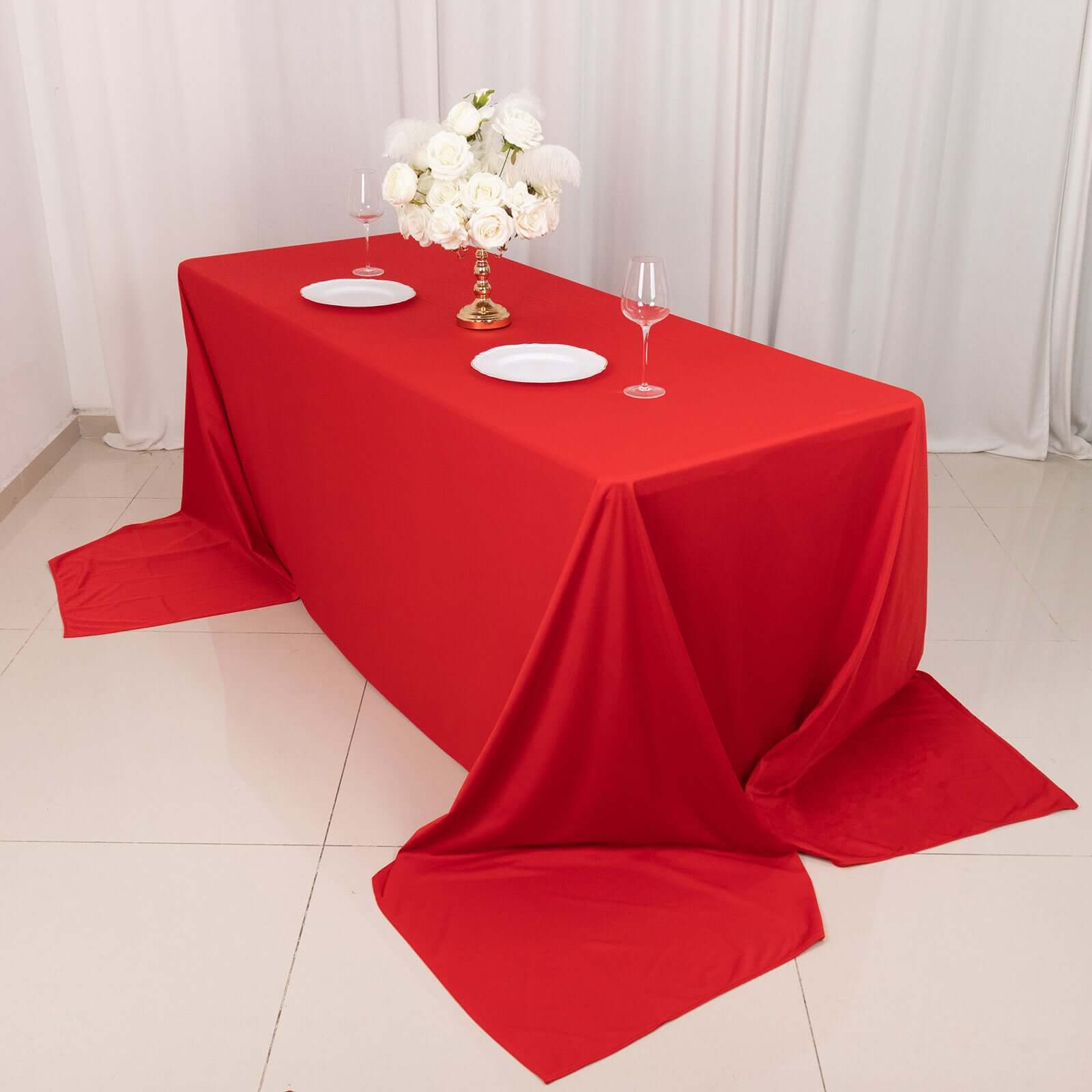 Red Premium Wrinkle-Free, Stain-Resistant Scuba Rectangular 90x156 Tablecloth