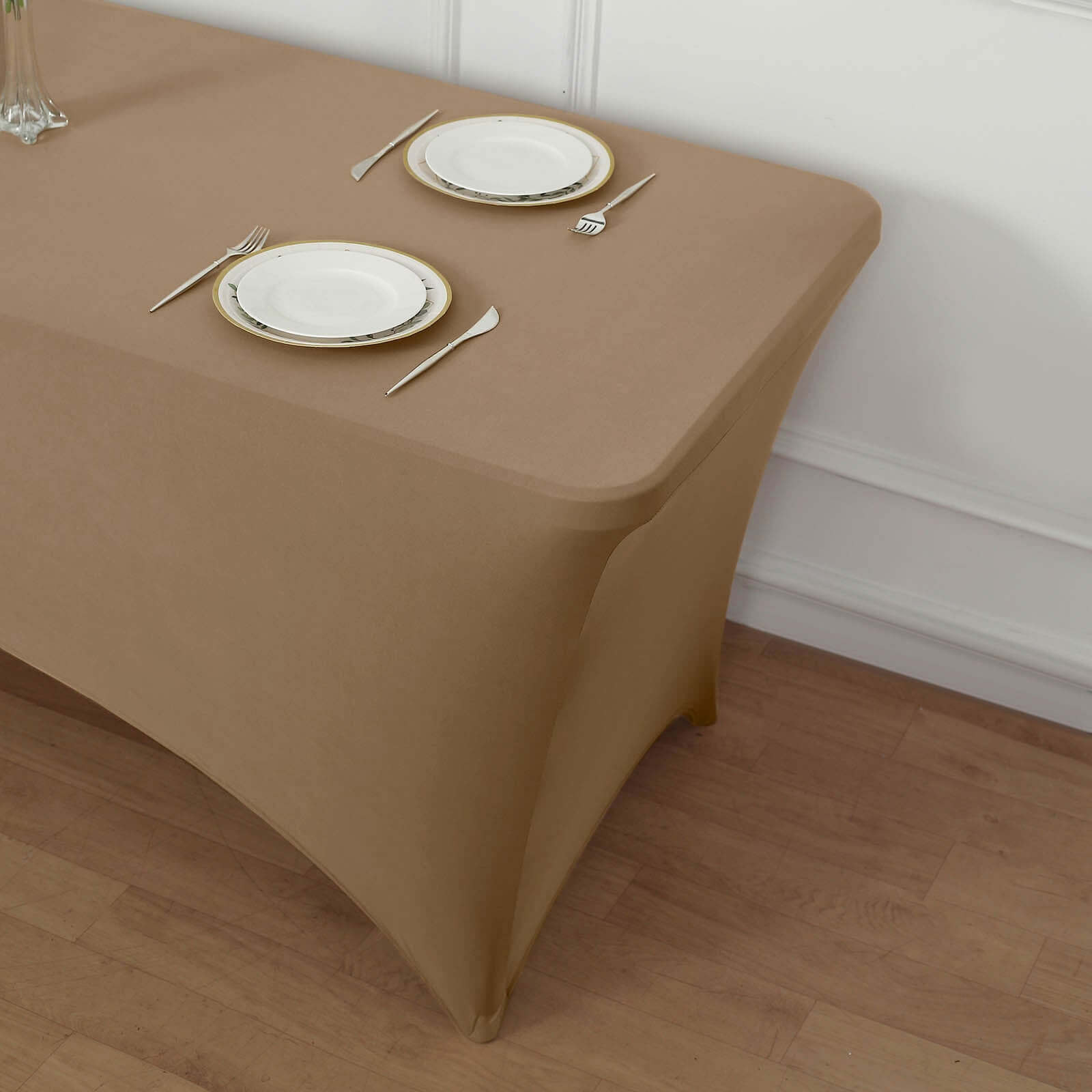 Durable Taupe Stretch Spandex Table Cover for 8ft Rectangles - Ideal Choice