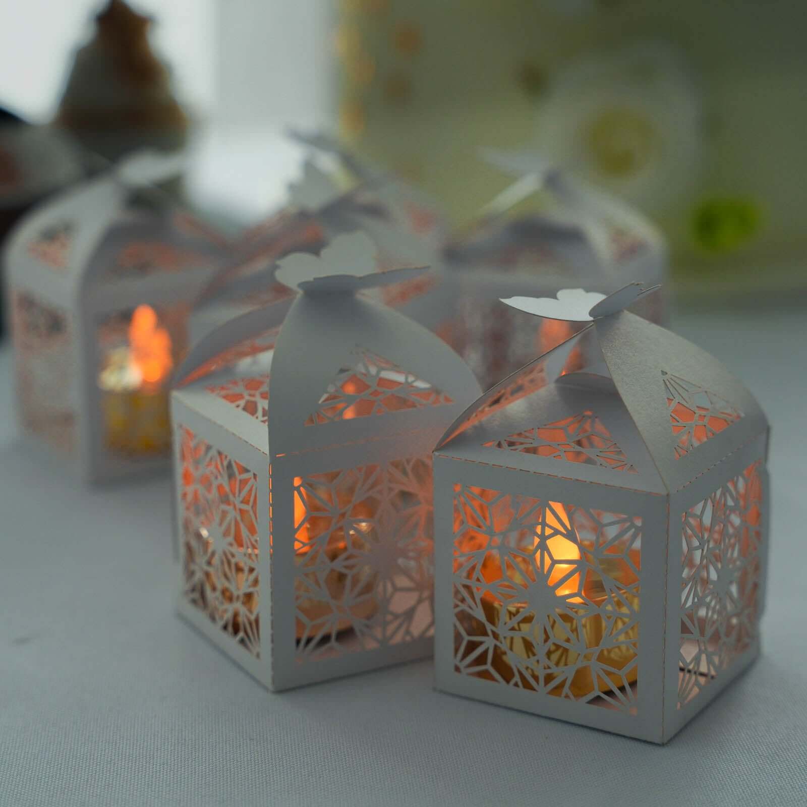 Get 25-Pack White Butterfly Top Laser-Cut Lace Candy Gift Favor Boxes Now