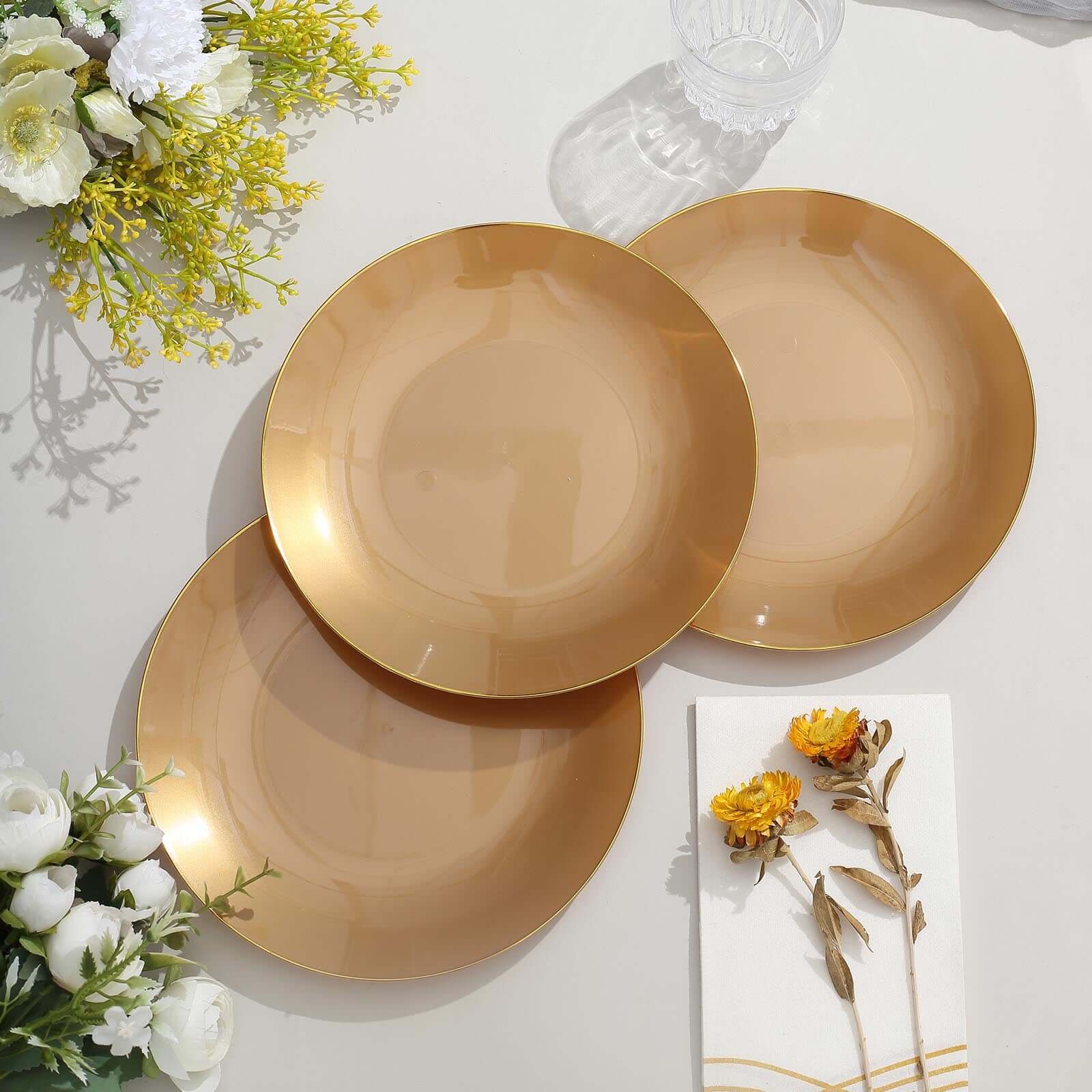 10-Pack Gold Rim 8" Disposable Plastic Dessert Plates - Ideal for Special Occasions
