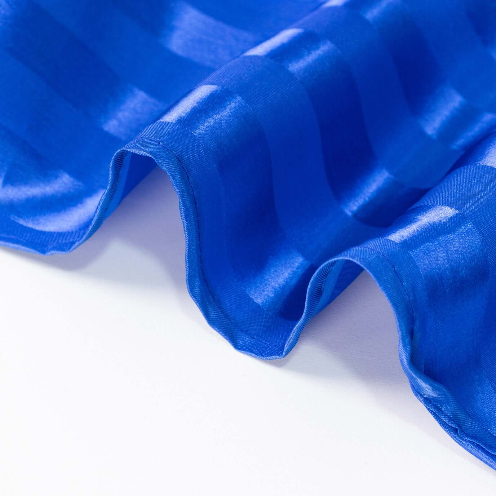 Royal Blue Satin Striped 90x132 Rectangular Tablecloth - Seamless & Smooth, Great Deal!