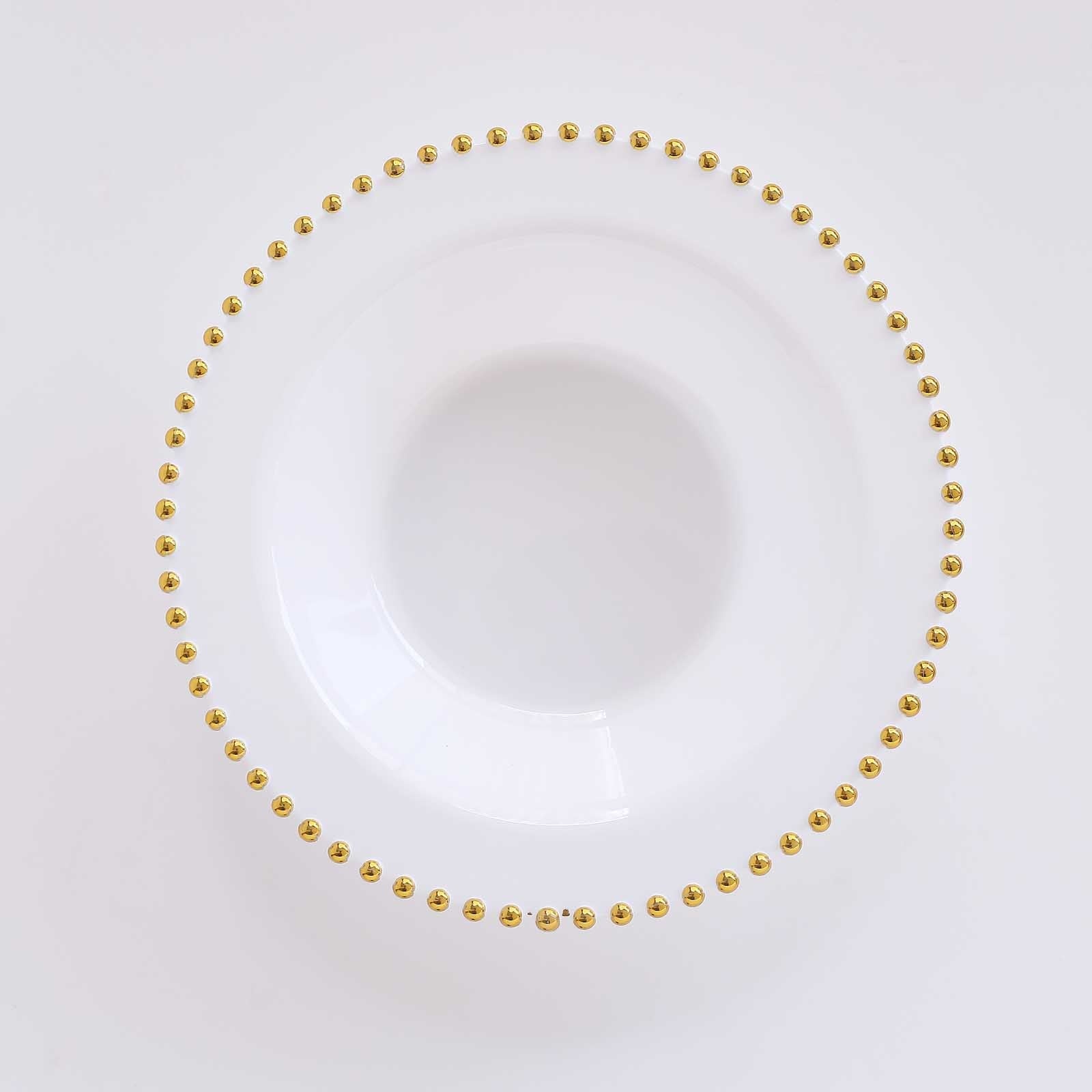 10-Pack 12oz Disposable White Plastic Salad & Soup Bowls with Gold Beaded Rim - Great Value!