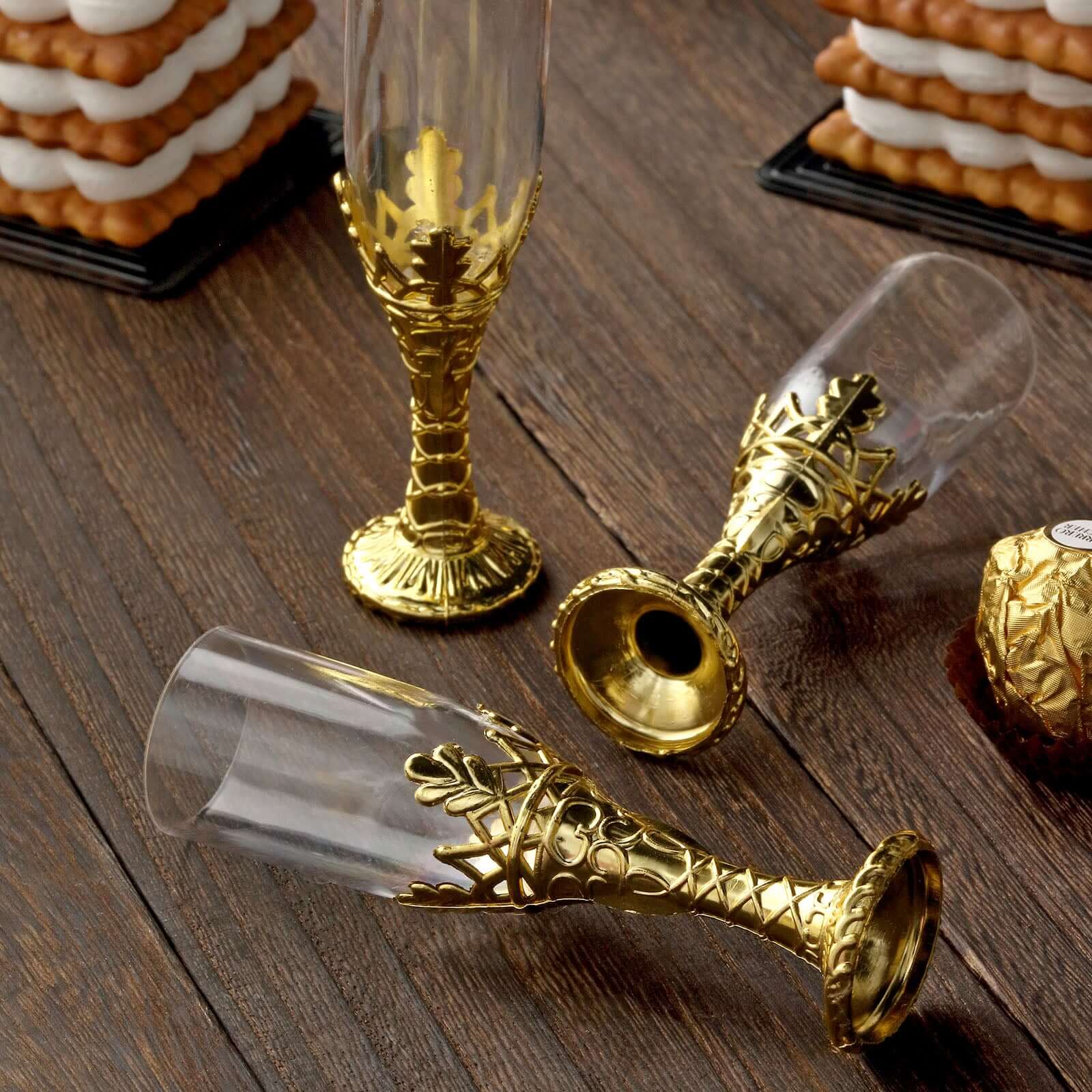 12-Pack Clear Gold Plastic Mini Champagne Bottle Style Fillable Candy Treat Favor Boxes