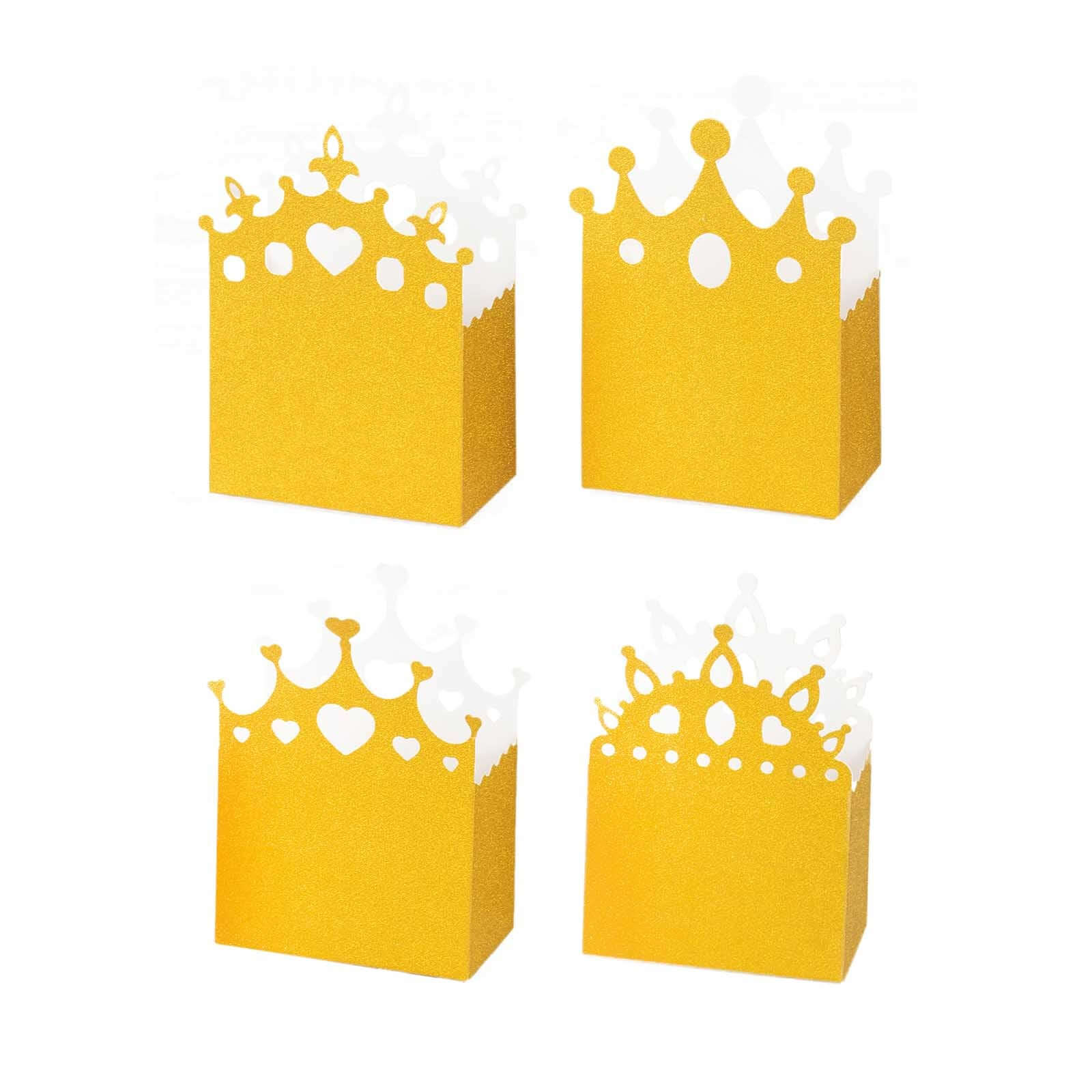 20-Pack Gold Glitter Princess Crown Cardstock Favor Boxes - Ideal for Weddings, Birthdays & Showers