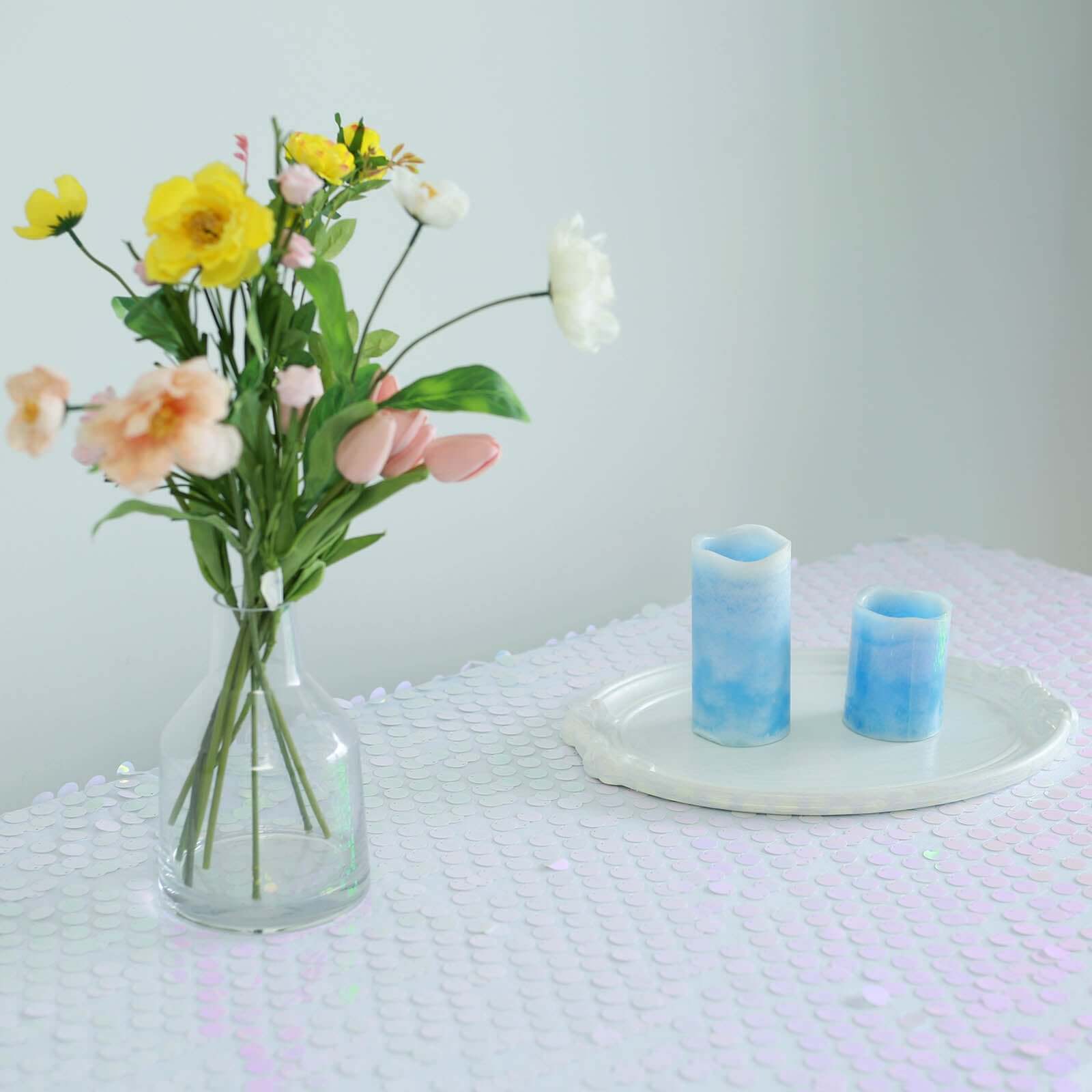 Iridescent Blue Sequin Rectangle Tablecloth - 90x132 Inches, Seamless, Perfect for Events