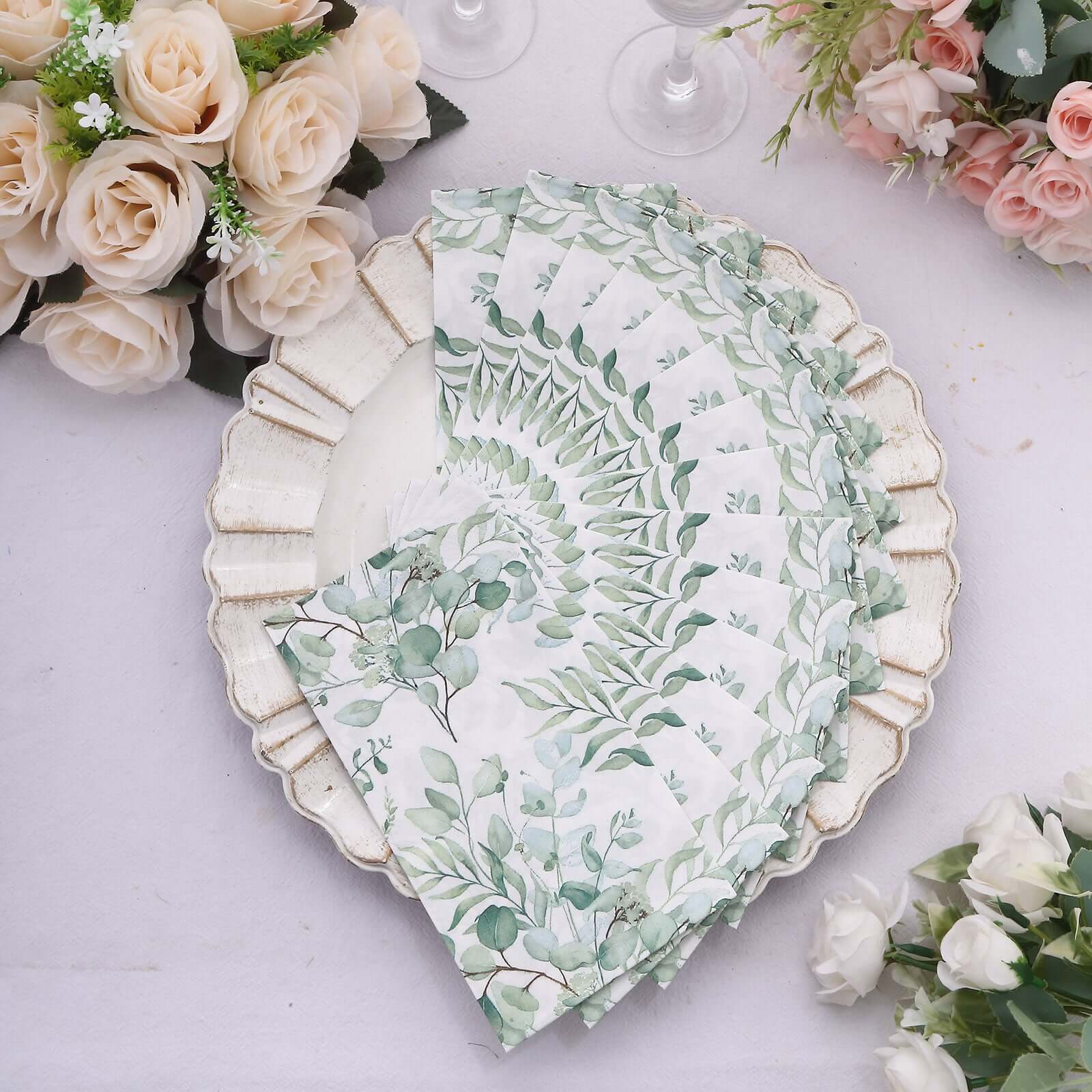 Hot! 20-Pack 2-Ply Green Paper Dinner Napkins with Eucalyptus Leaf Print - Stylish Boho Napkins for Events