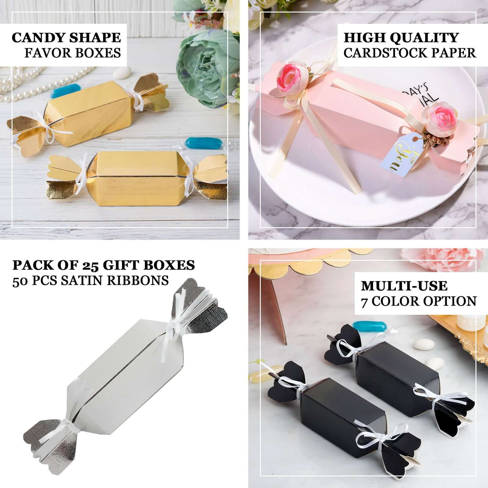 25-Pack Ivory Candy-Shaped Gift Boxes with Satin Ribbon - Clearance Sale
