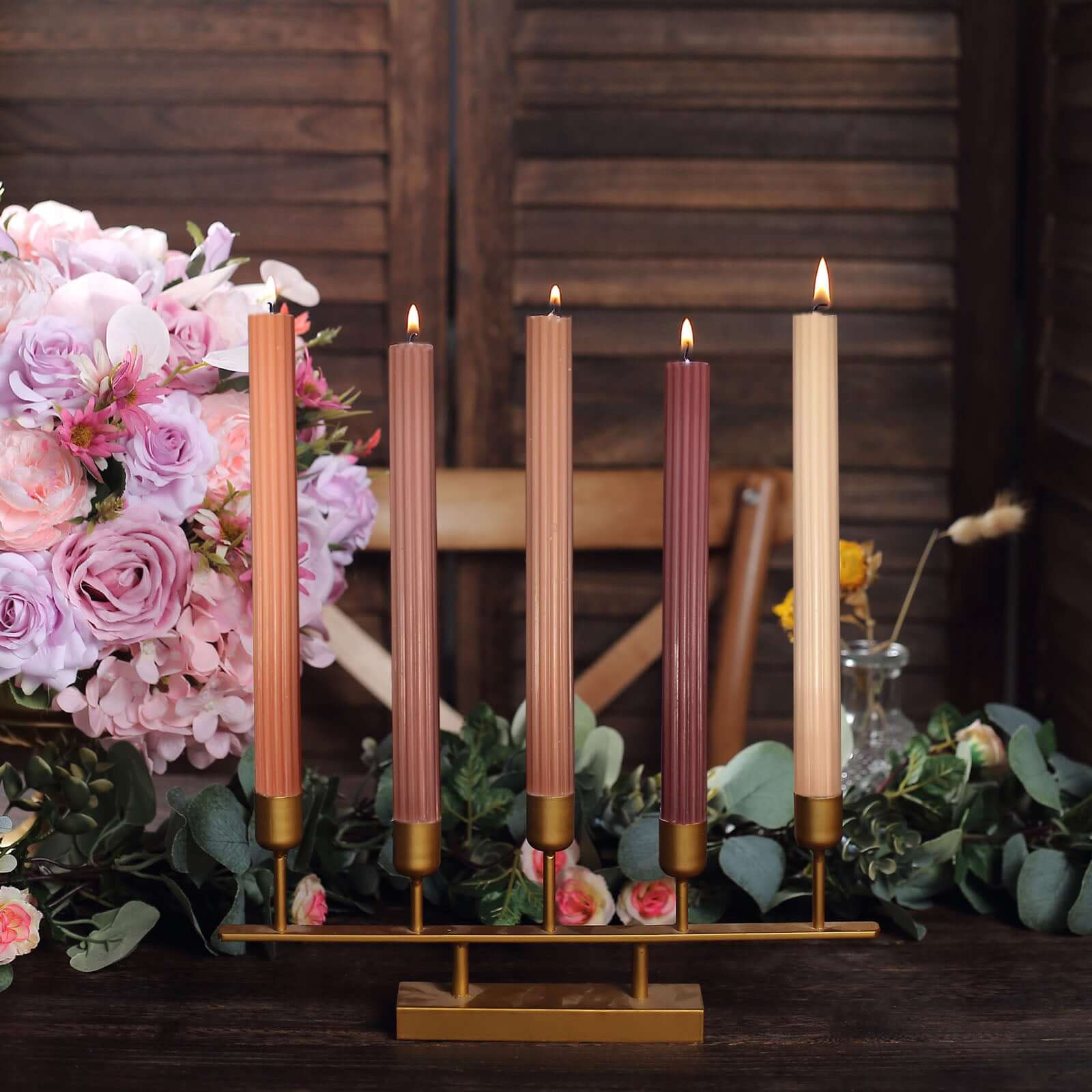 Premium Unscented 5-Pack Taper Candles with Ribbed Wick and Assorted Natural Wax Design, 9 Inches