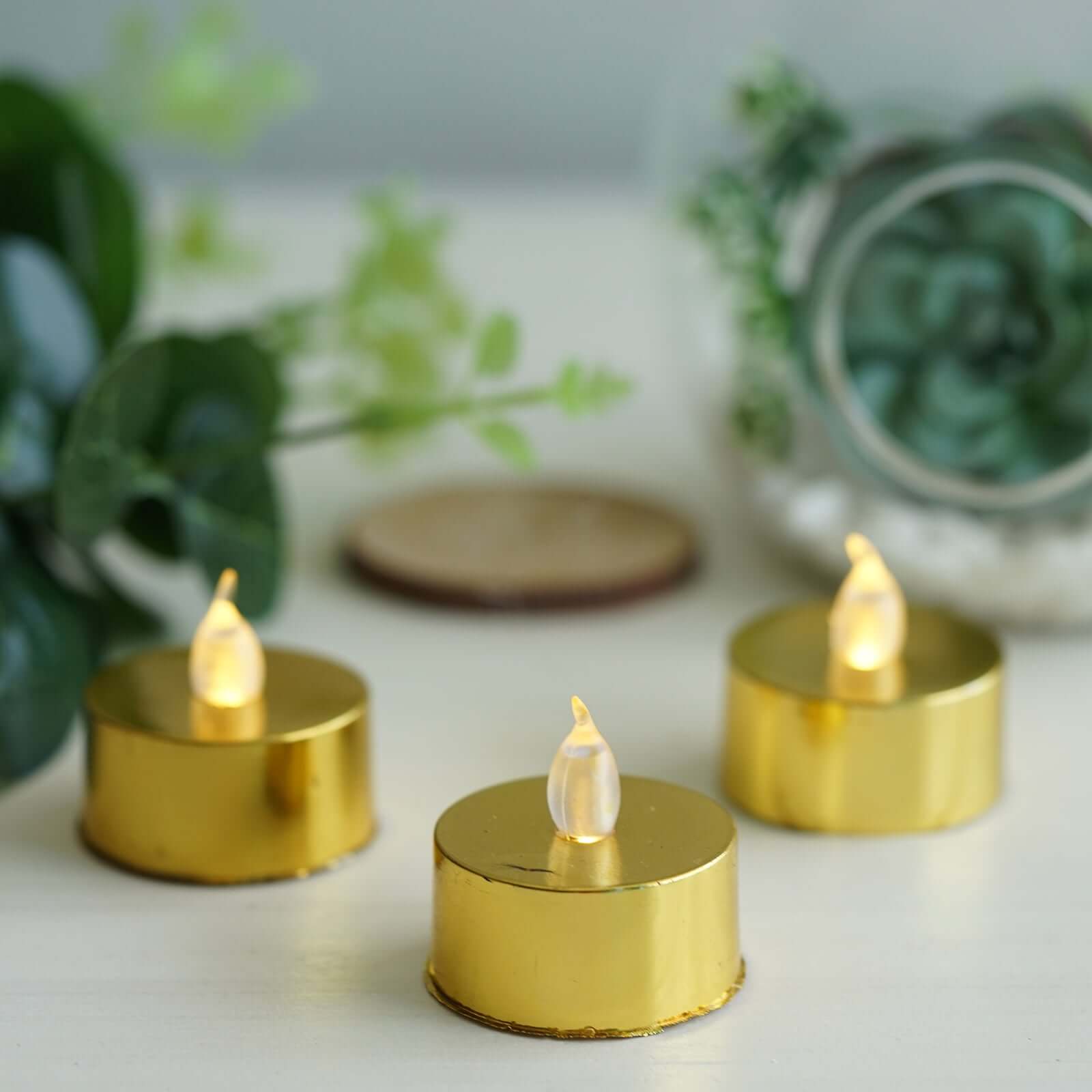 Amazing 12-Pack Reusable Flameless LED Tealight Candles with Metallic Gold Design, Battery Operated