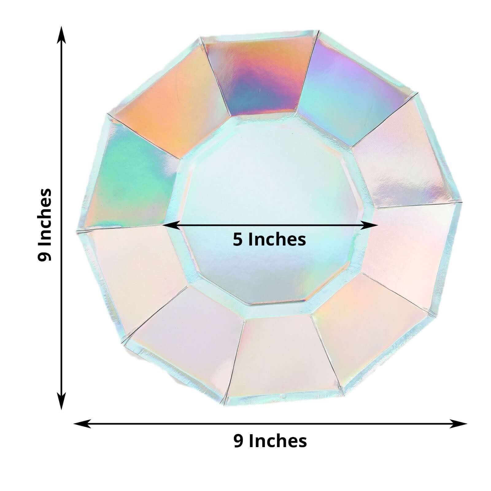 25-Pack 9-Inch Iridescent Decagon Disposable Dinner Plates for Disco & Space Parties