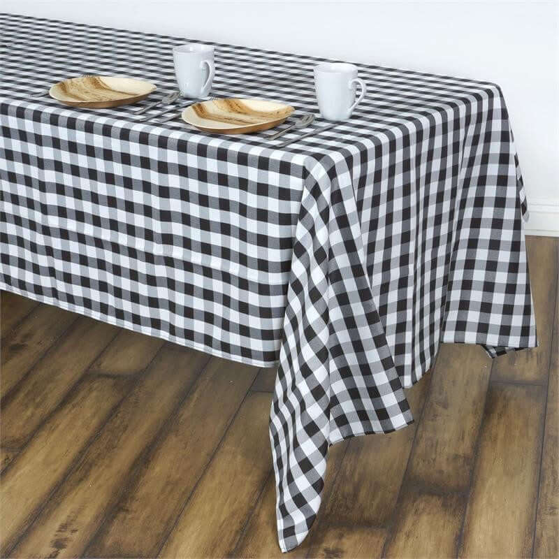 Premium Polyester Checkered Buffalo Plaid Rectangle Tablecloth in White/Black for Daily Use