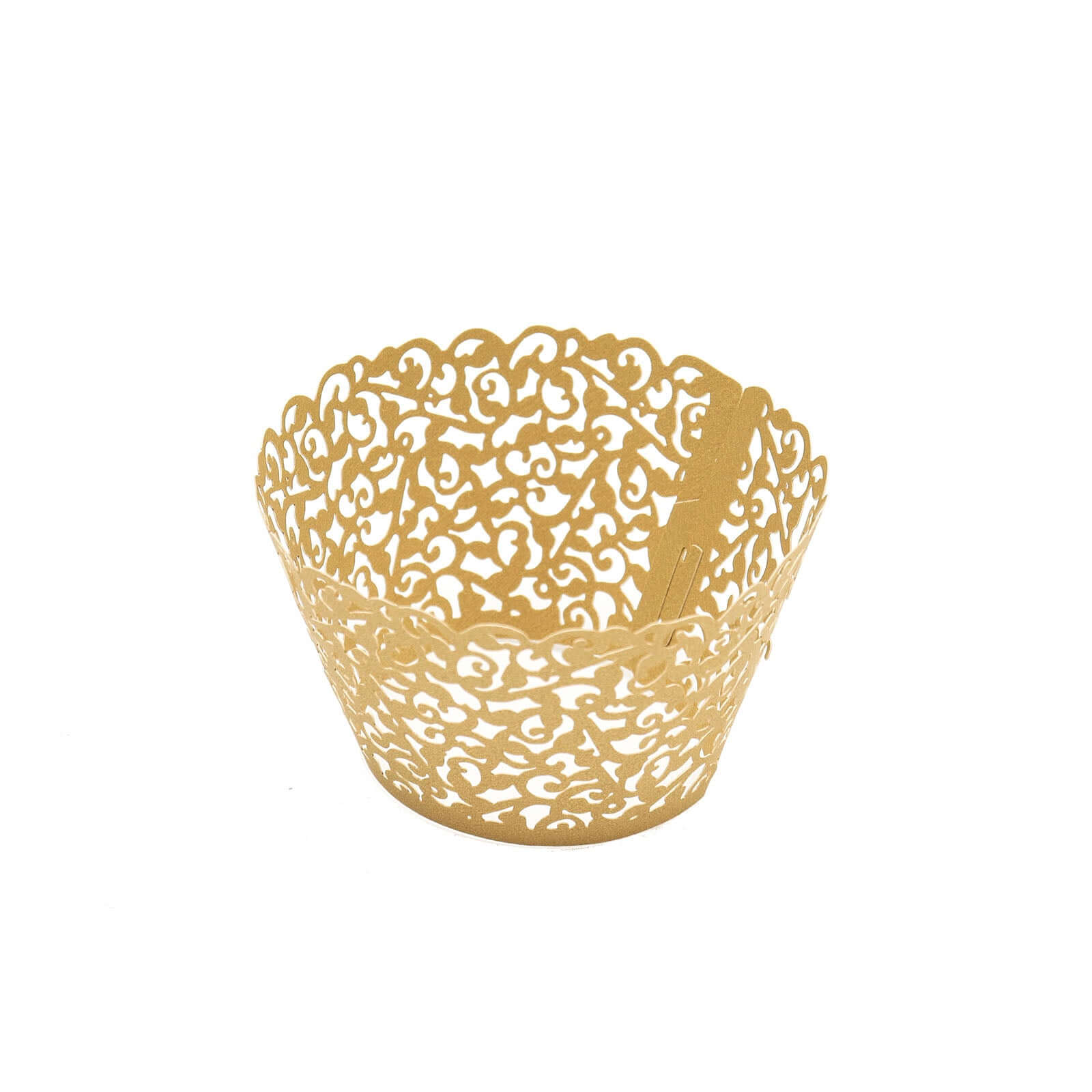 25-Piece Gold Lace Laser-Cut Paper Cupcake Wrappers for Event Baking