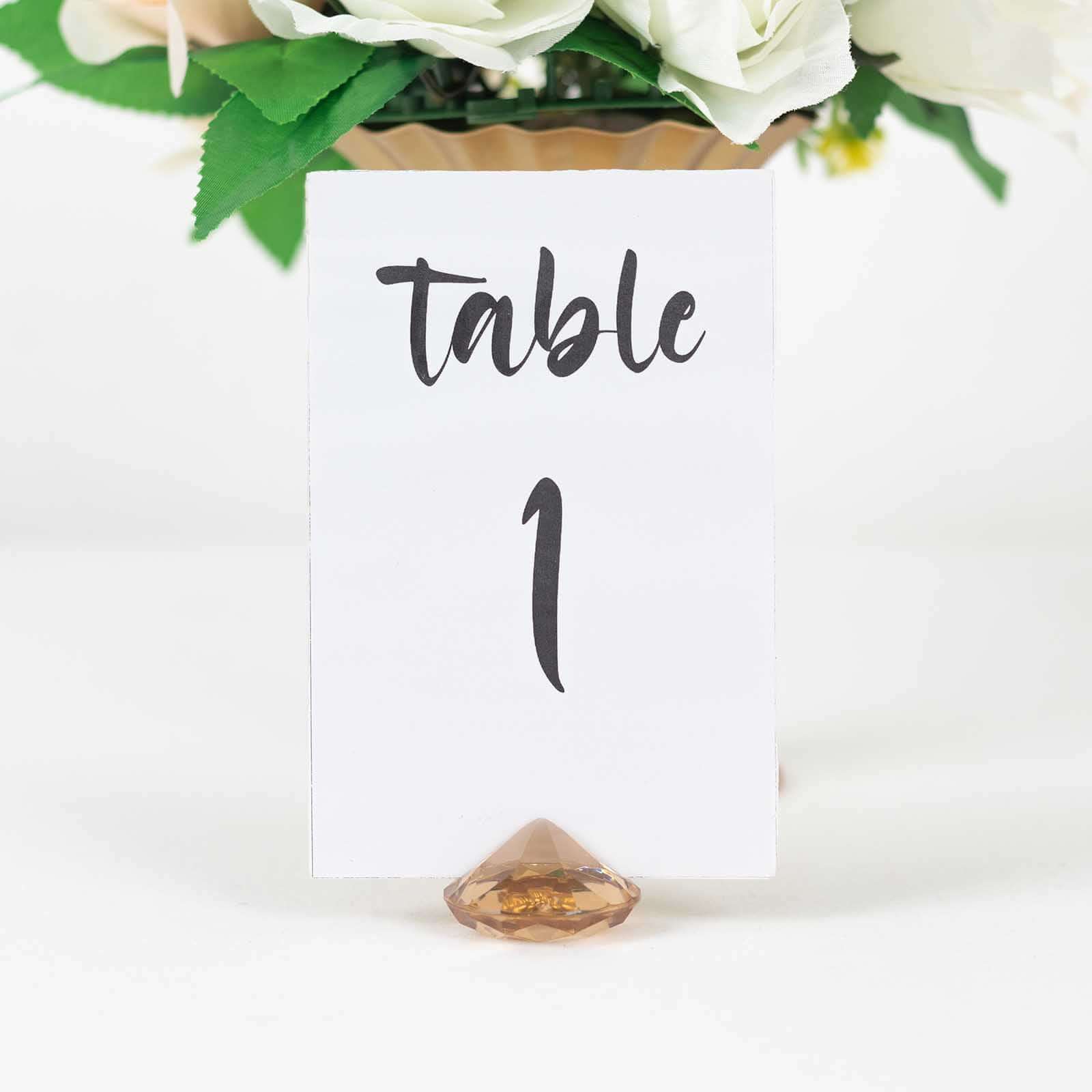 Hot Sale! 10-Pack Plastic Diamond-Shaped Card Holder Stands in Amber for Wedding Table Decor