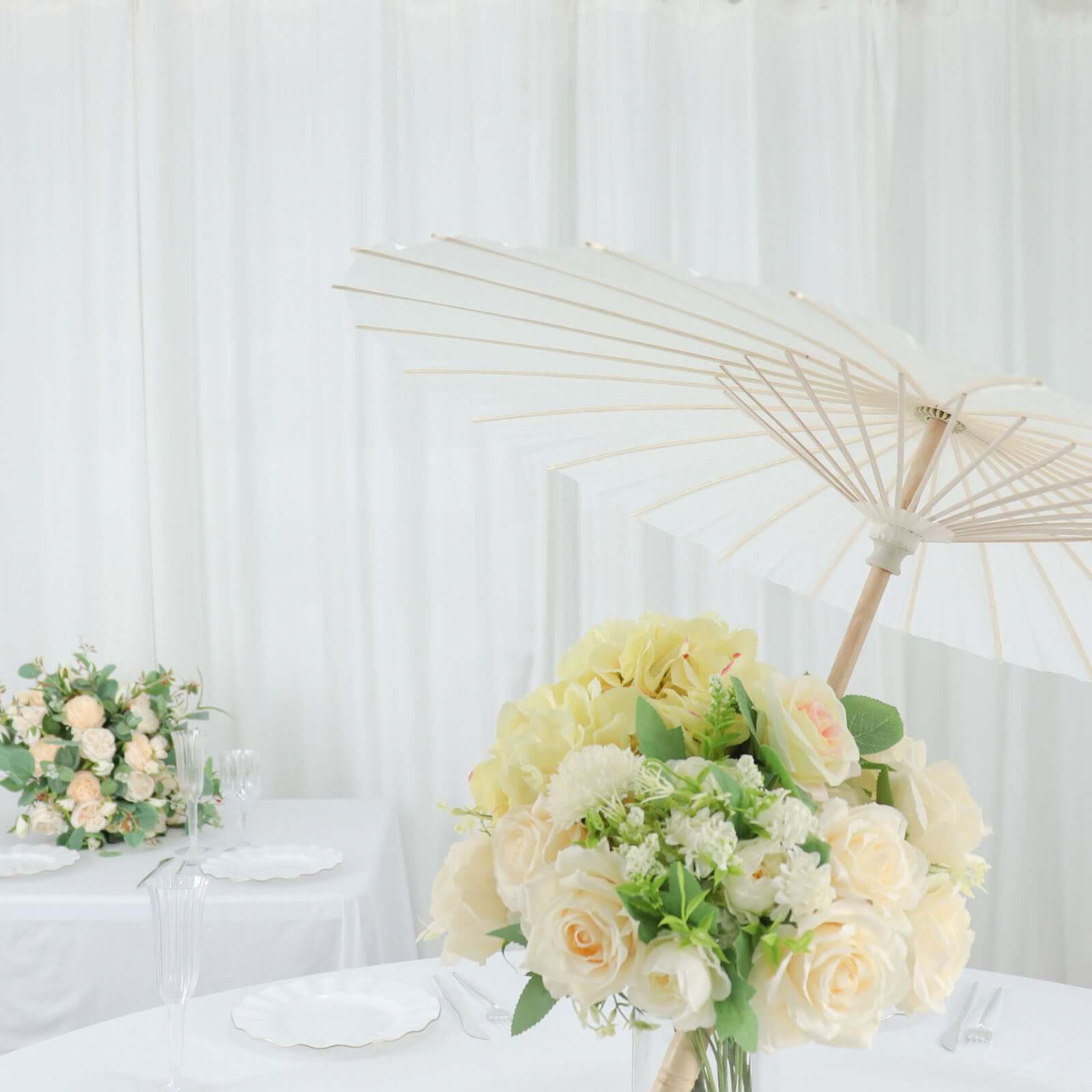 Hot Deal! 2-Pack White Paper and Bamboo Parasol Umbrellas Ideal for Bridal Shower Photos and Table Decor