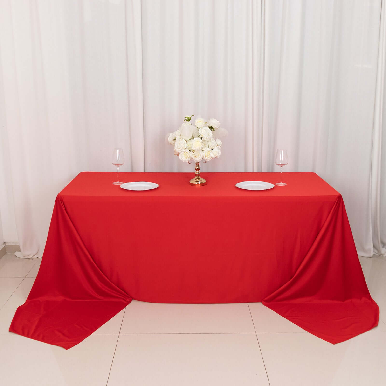 Red Premium Wrinkle-Free, Stain-Resistant Scuba Rectangular 90x156 Tablecloth