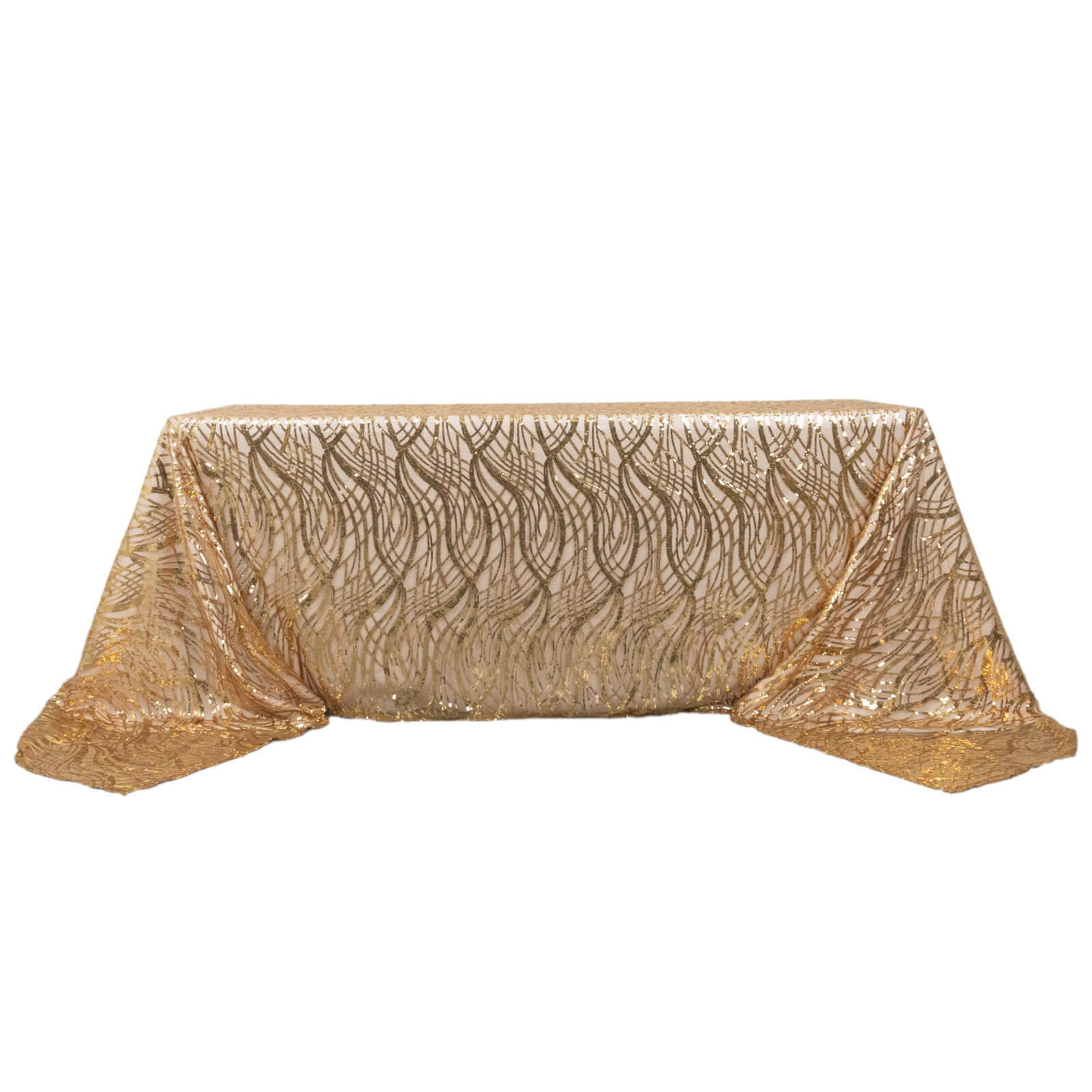 Exclusive Gold Mesh Rectangle Tablecloth with Wave Sequin Embroidered Design for Elegant Occasions